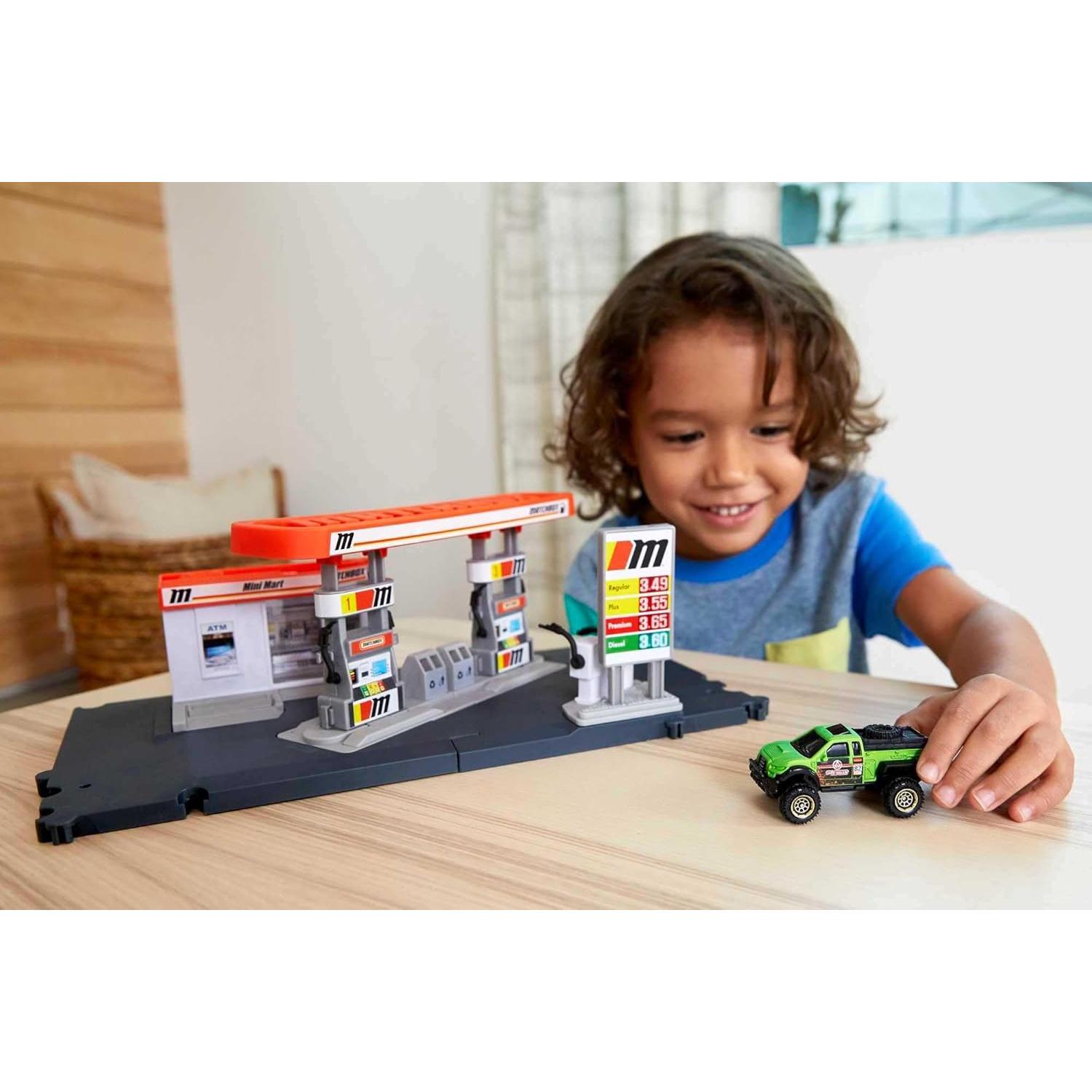 Estación de Combustible Matchbox + Camión 1:64 y Centro 5 Niveles