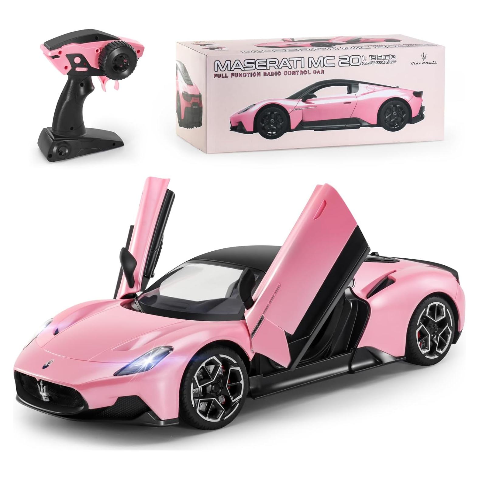 Coche RC MIEBELY Maserati MC20 1:12 Rosa 12Km/h Luces LED