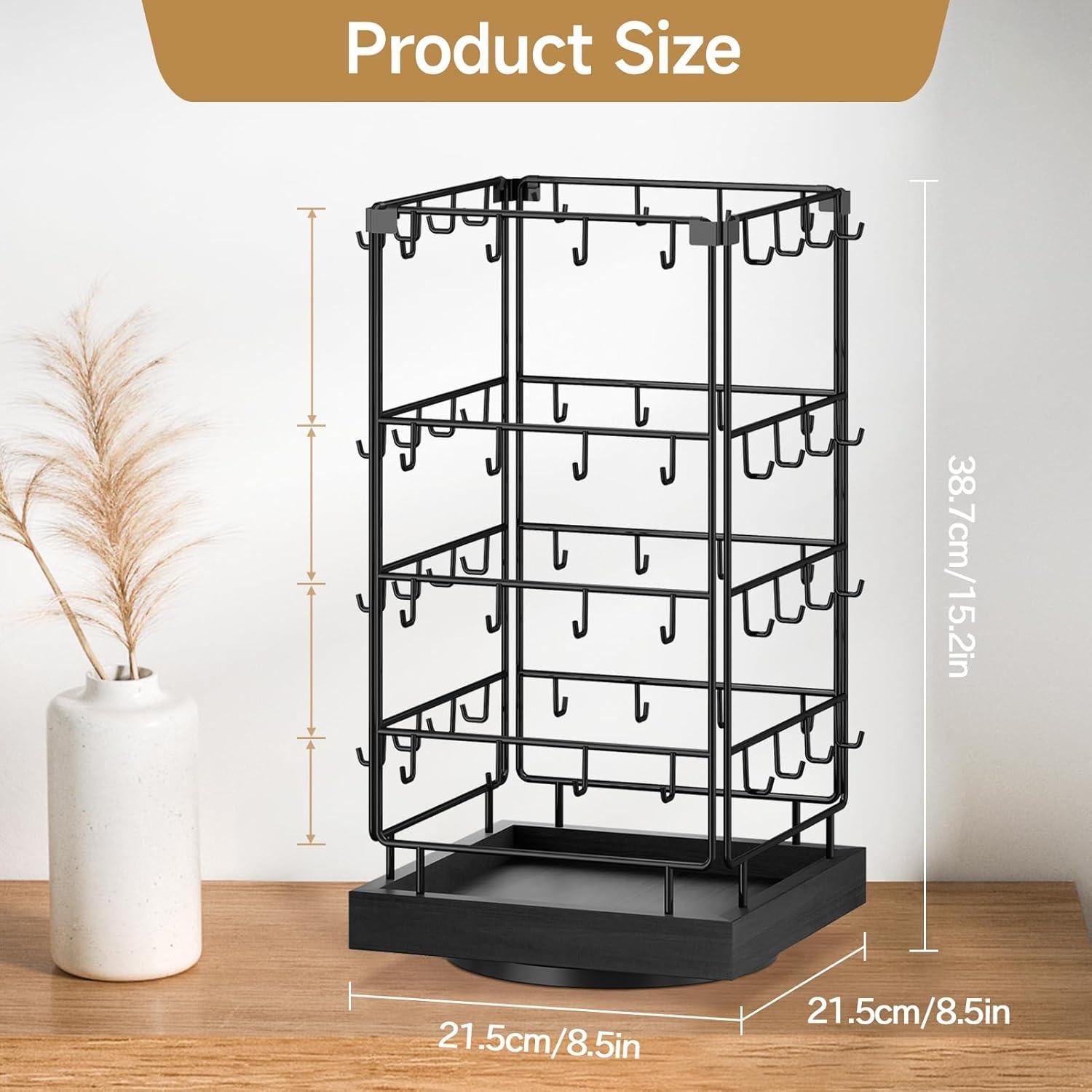 Organizador de Aretes MODOWEY 360° con 64 Ganchos Negro