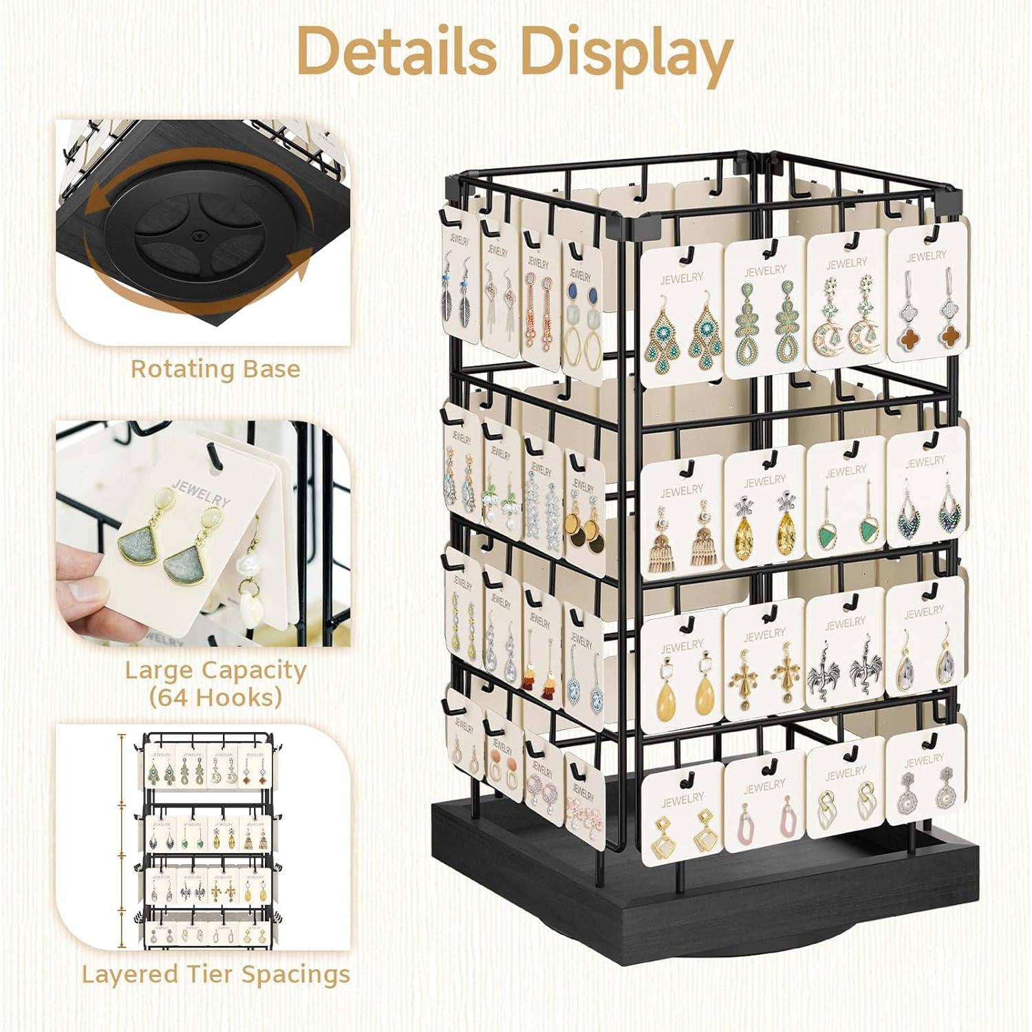 Organizador de Aretes MODOWEY 360° con 64 Ganchos Negro