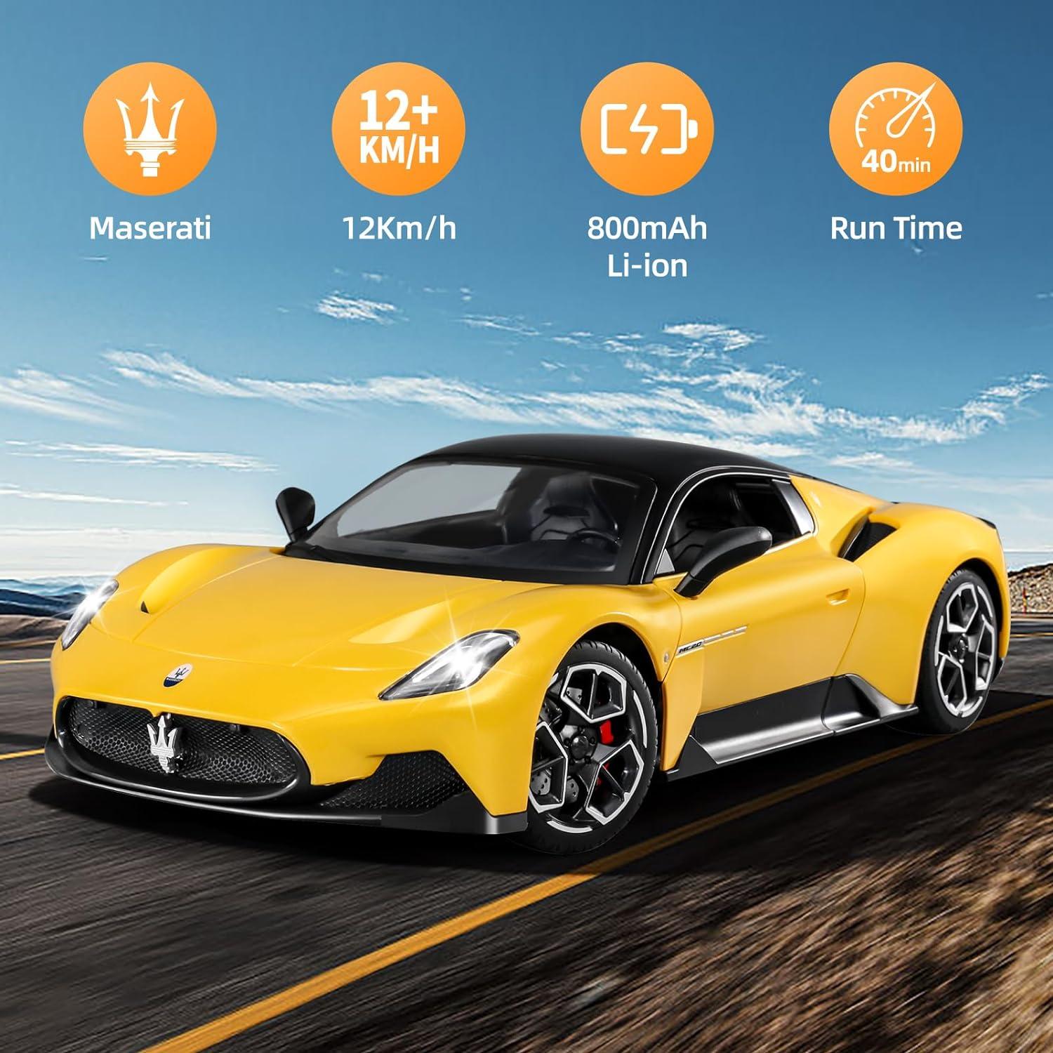 MIEBELY Coche RC Maserati MC20 1:12 Amarillo 12Km/h