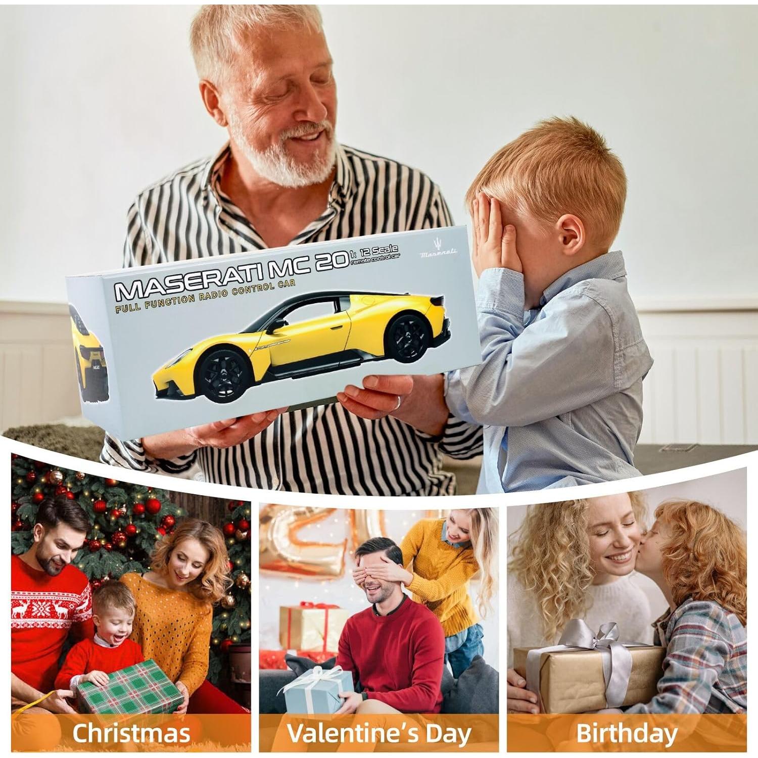 MIEBELY Coche RC Maserati MC20 1:12 Amarillo 12Km/h