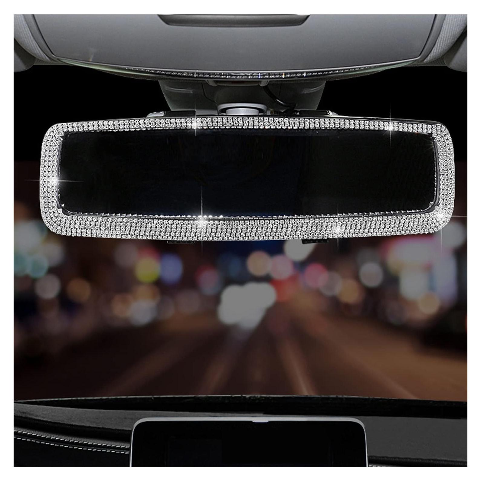 Espejo Retrovisor de Coche WedFeir con Brillantes Plata 27.5x8.5cm