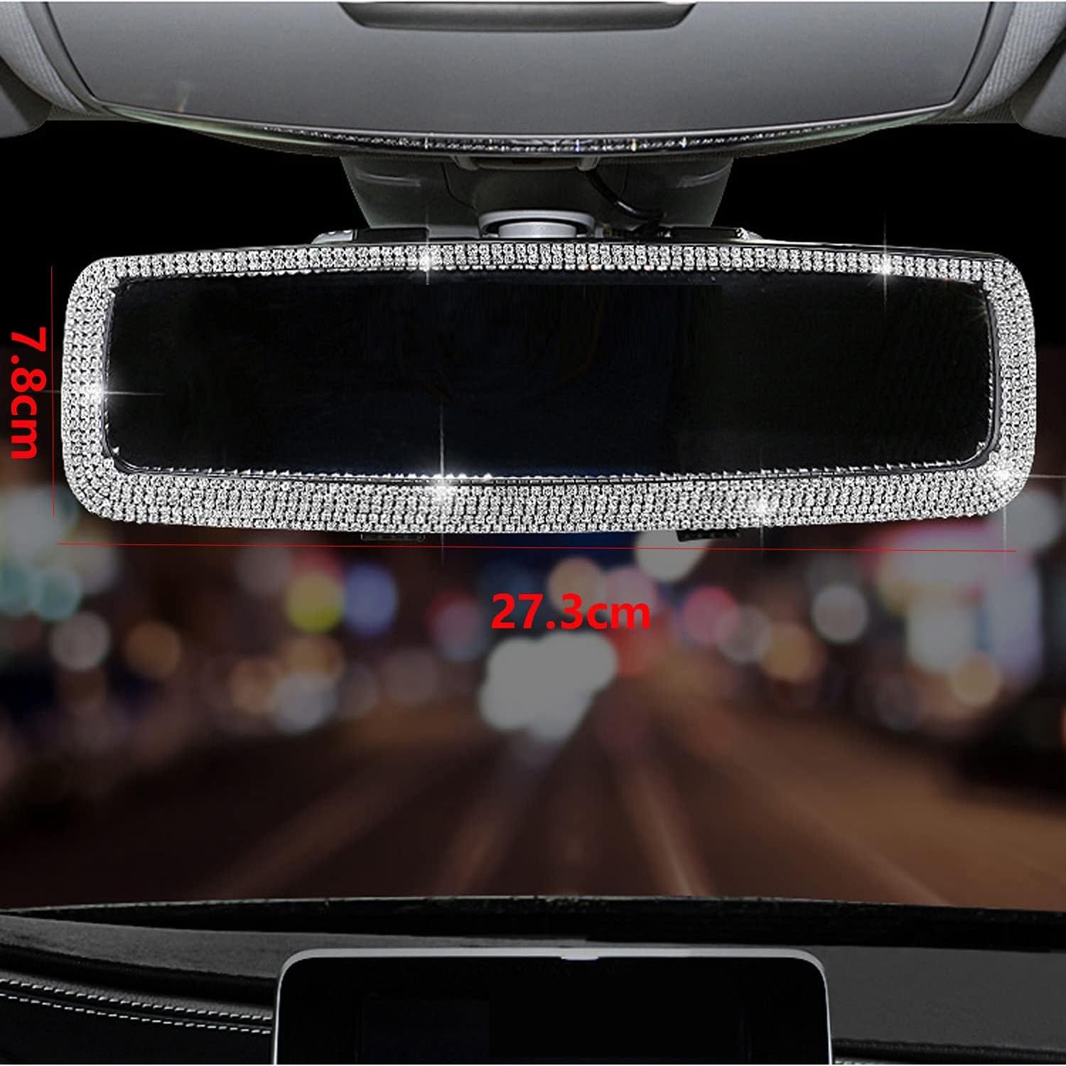 Espejo Retrovisor de Coche WedFeir con Brillantes Plata 27.5x8.5cm