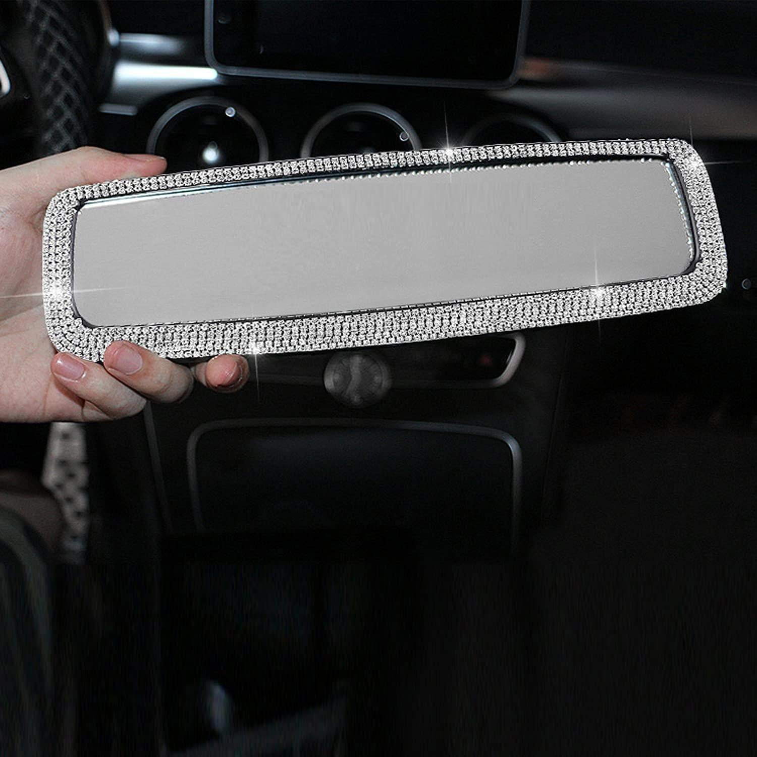 Espejo Retrovisor de Coche WedFeir con Brillantes Plata 27.5x8.5cm