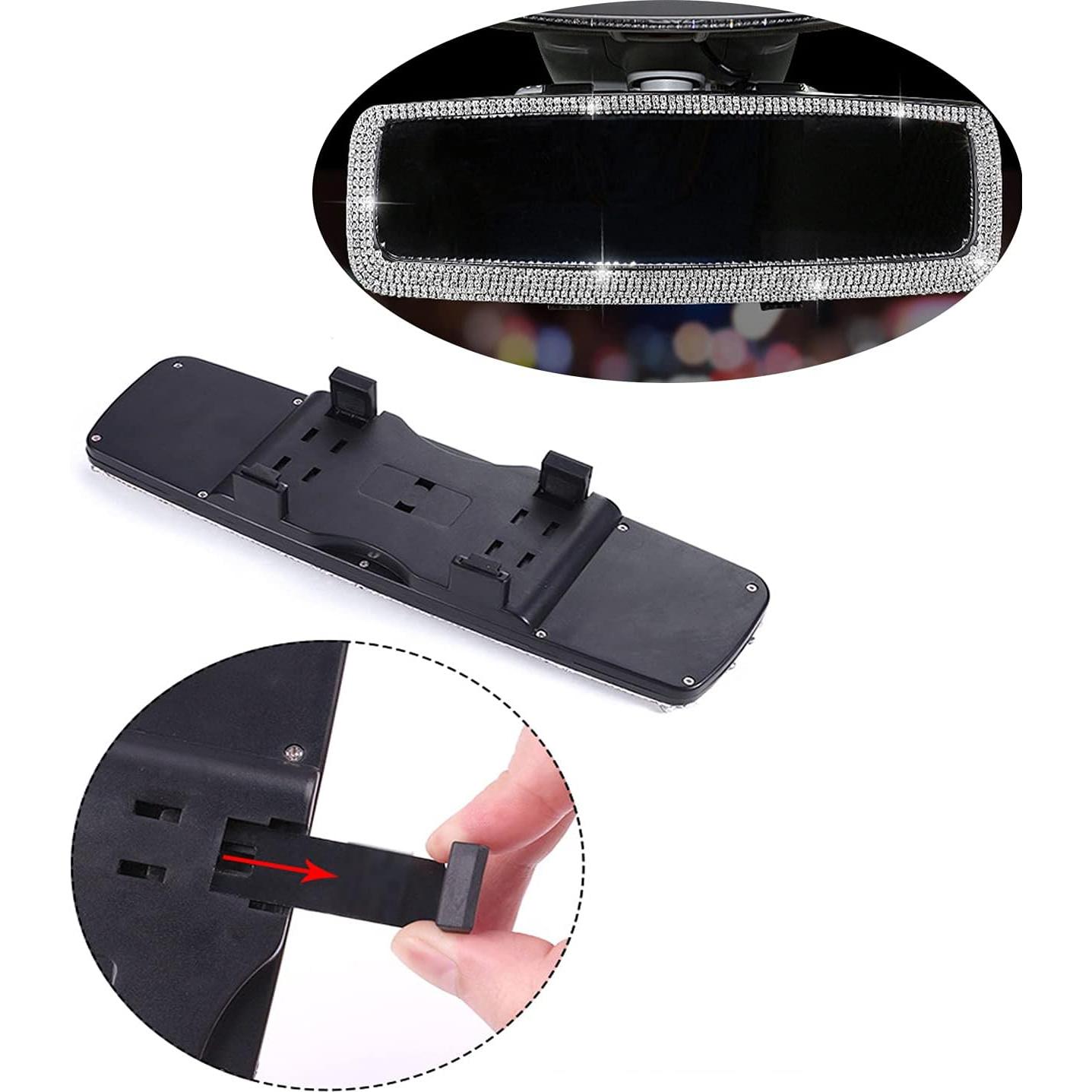 Espejo Retrovisor de Coche WedFeir con Brillantes Plata 27.5x8.5cm