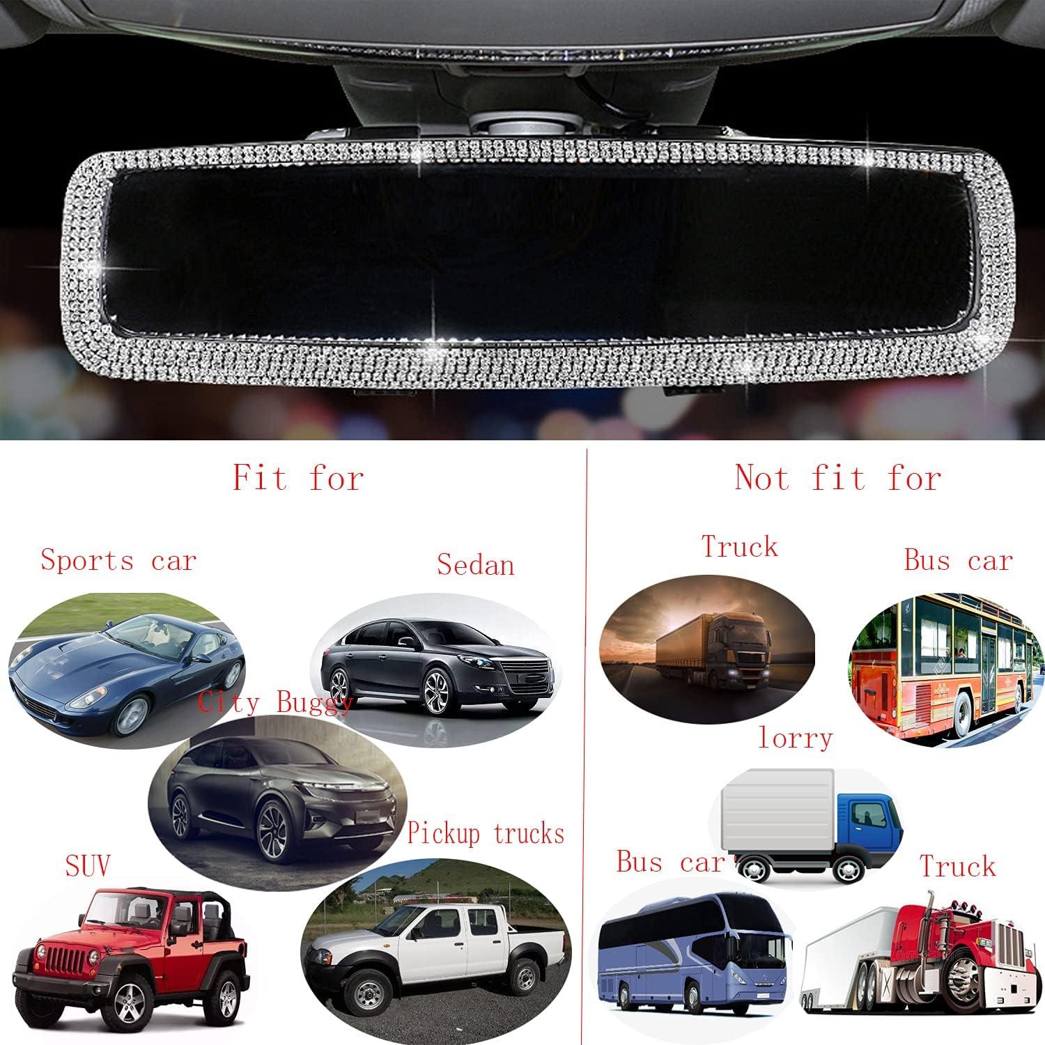 Espejo Retrovisor de Coche WedFeir con Brillantes Plata 27.5x8.5cm