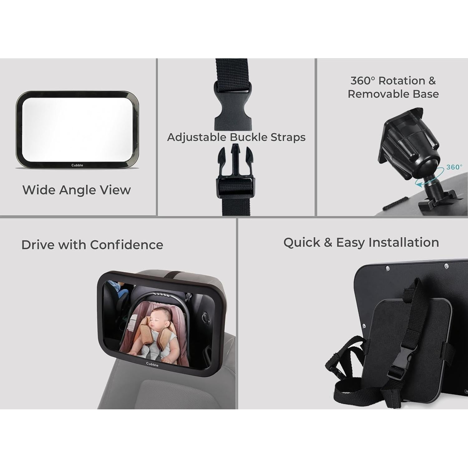 Espejo Retrovisor Cubble para Bebé 360° Ajustable Negro