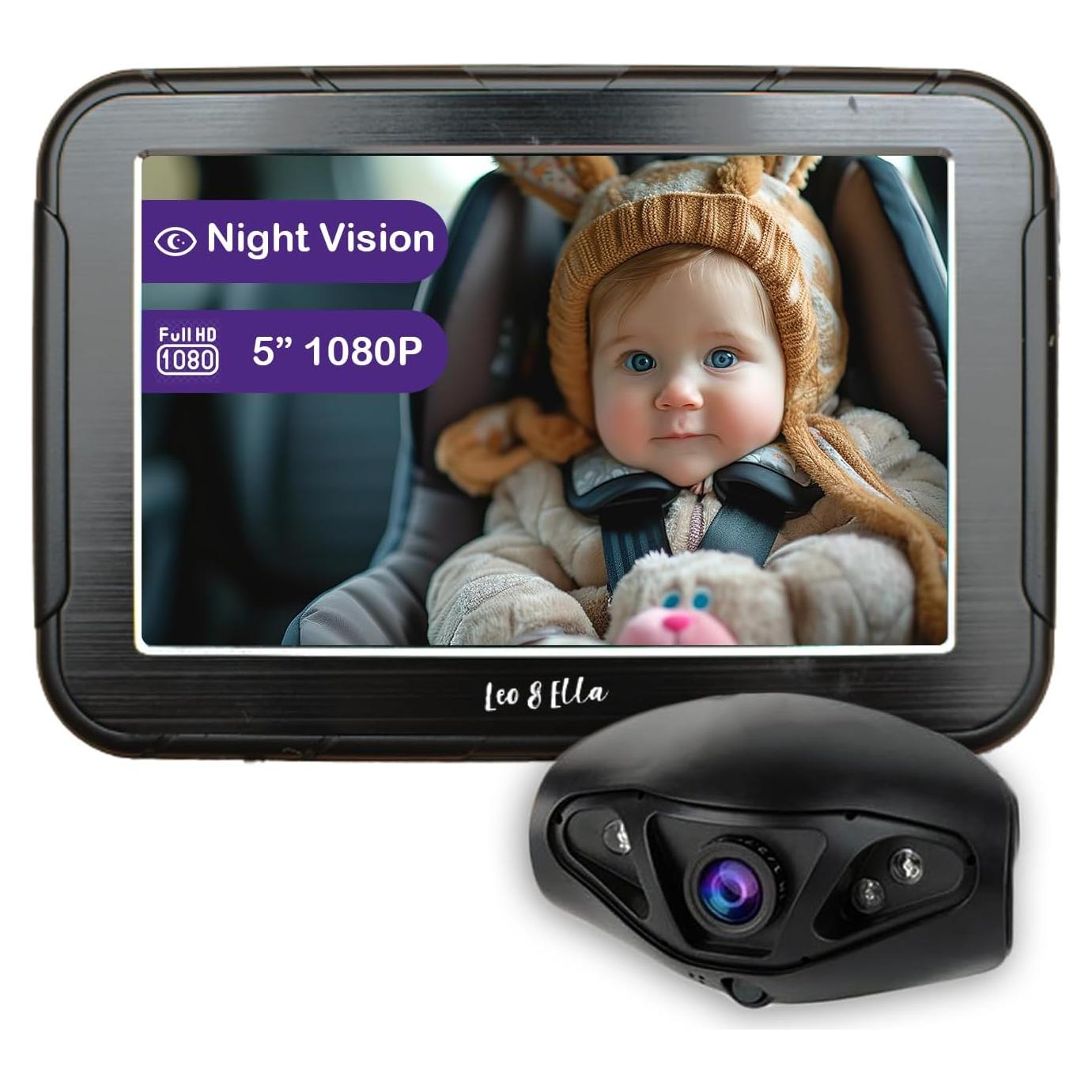 Cámara de Auto para Bebés Leo y Ella 5" 1080P con Visión Nocturna