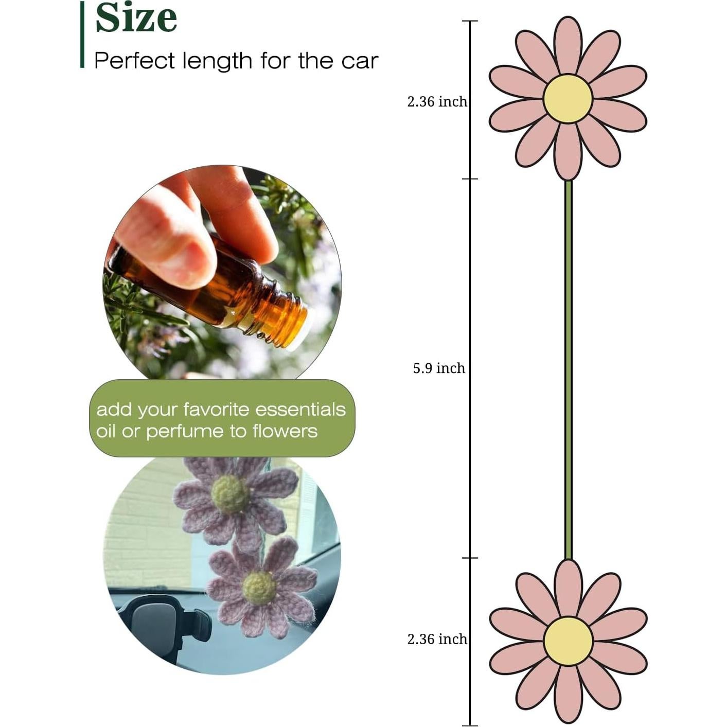 Adorno de Ganchillo Margarita Rosa para Espejo Retrovisor