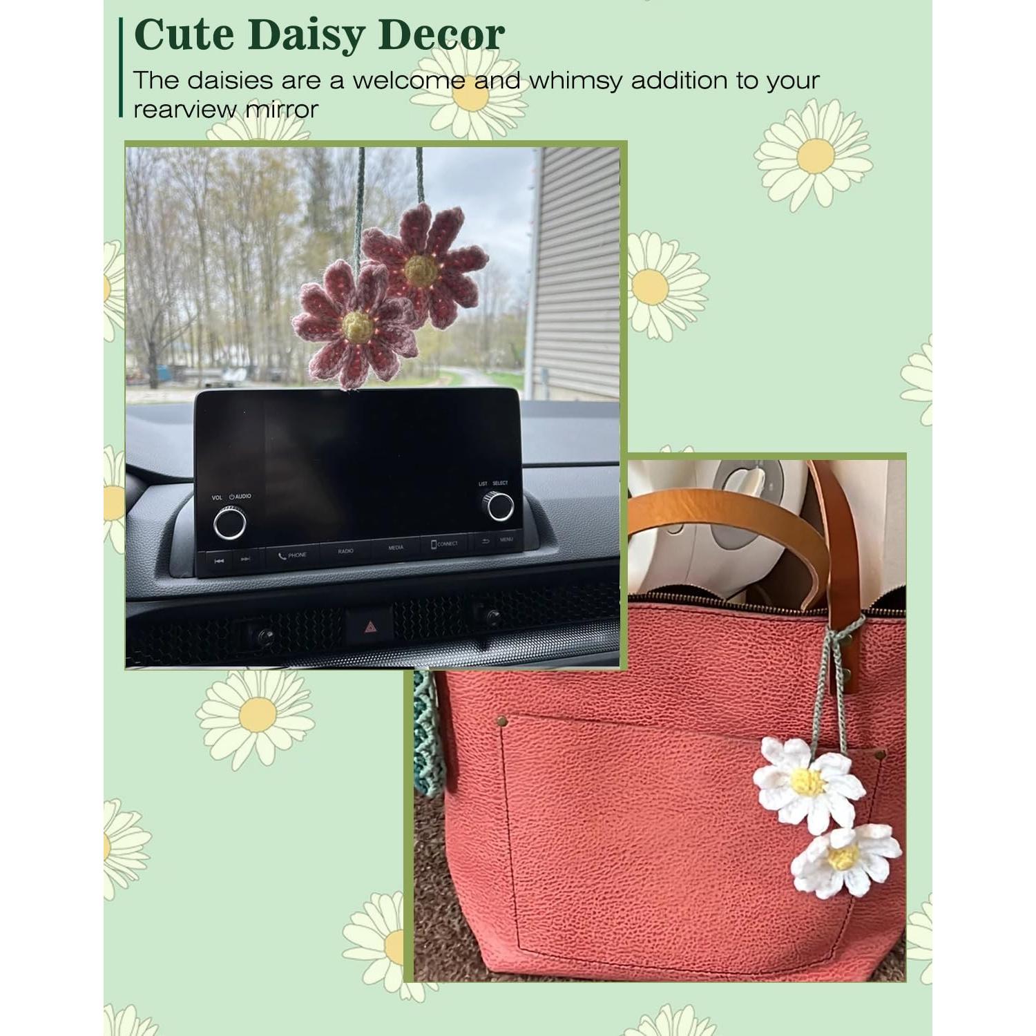 Adorno de Ganchillo Margarita Rosa para Espejo Retrovisor