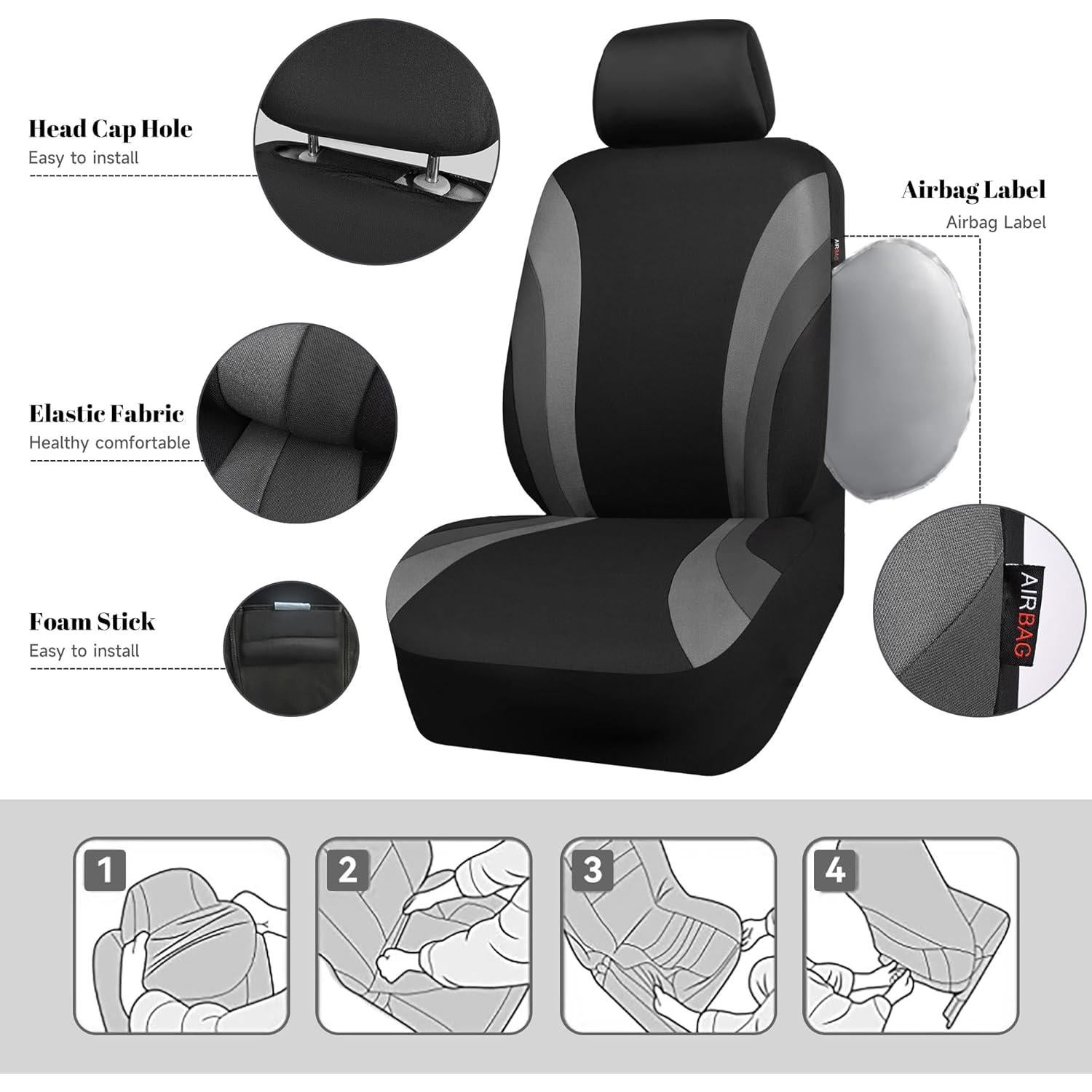 Fundas de Asiento Delantero CAR PASS Sporty Negro y Gris