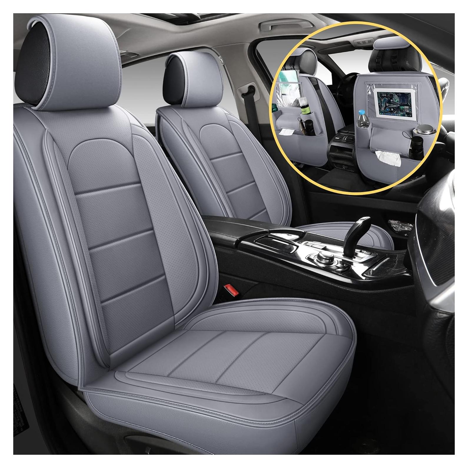 Cubiertas de Asiento de Coche de Cuero AOOG Juego Completo Gris