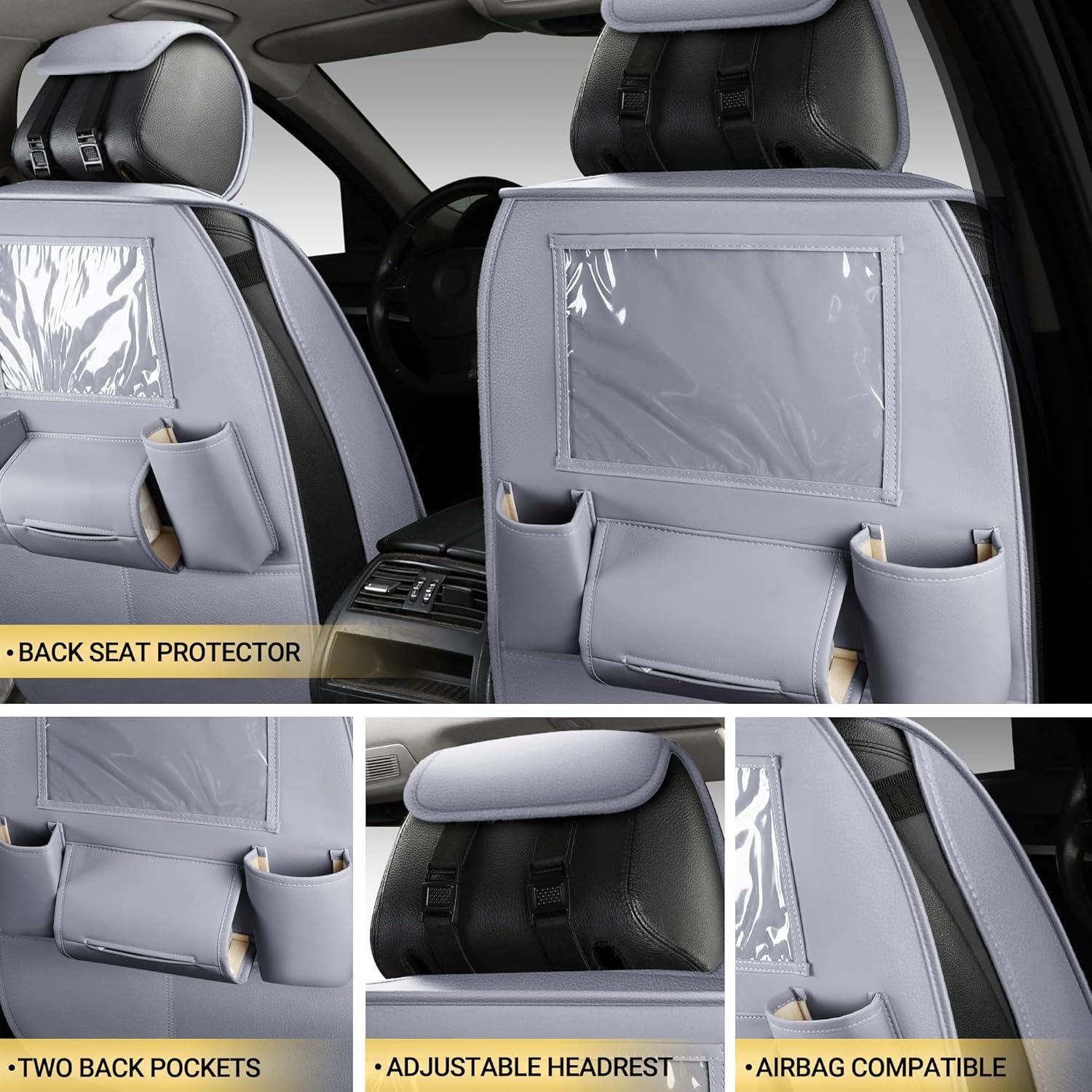 Cubiertas de Asiento de Coche de Cuero AOOG Juego Completo Gris