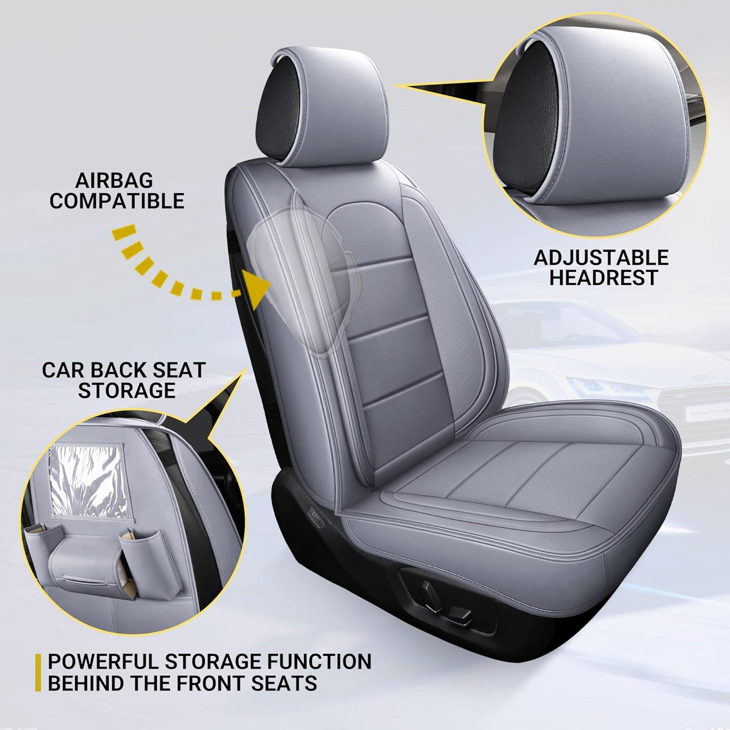 Cubiertas de Asiento de Coche de Cuero AOOG Juego Completo Gris