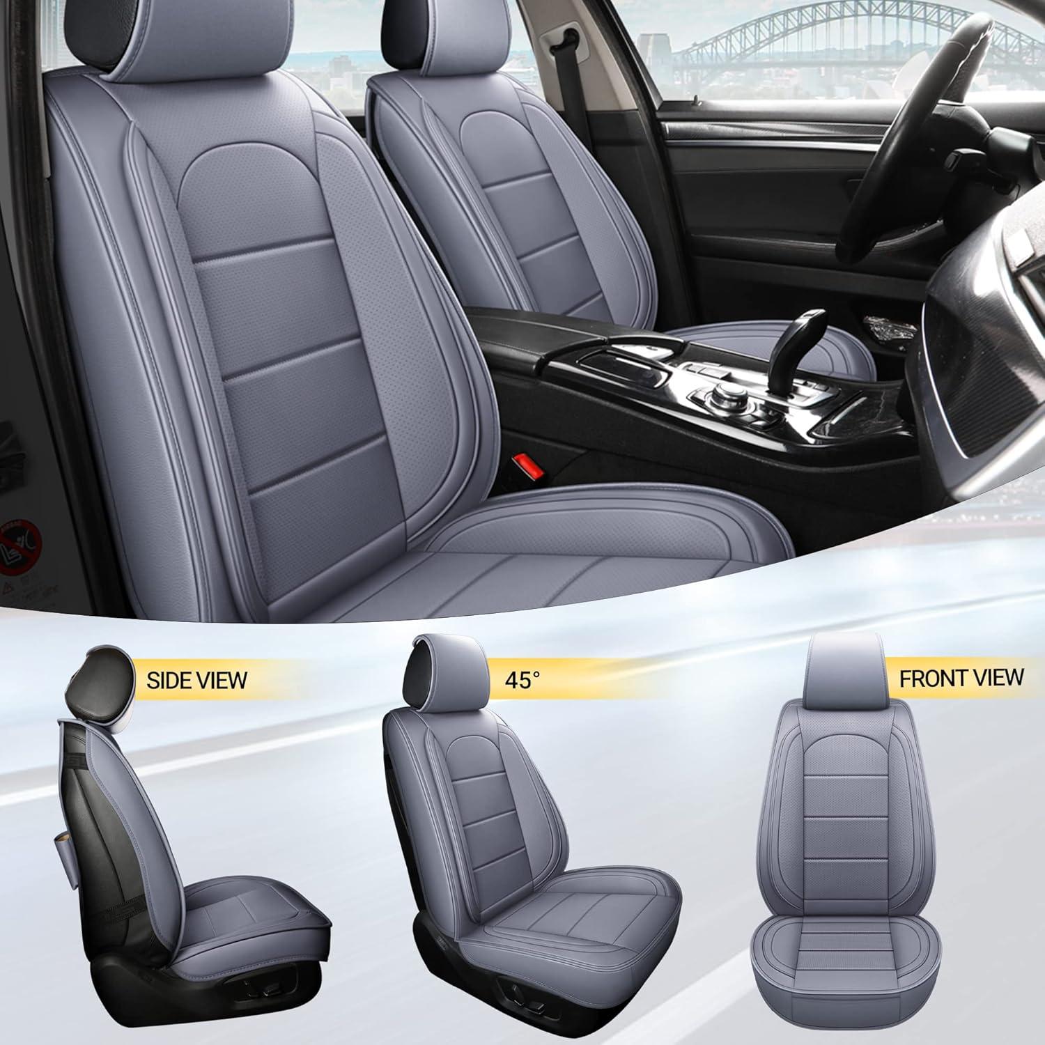 Cubiertas de Asiento de Coche de Cuero AOOG Juego Completo Gris