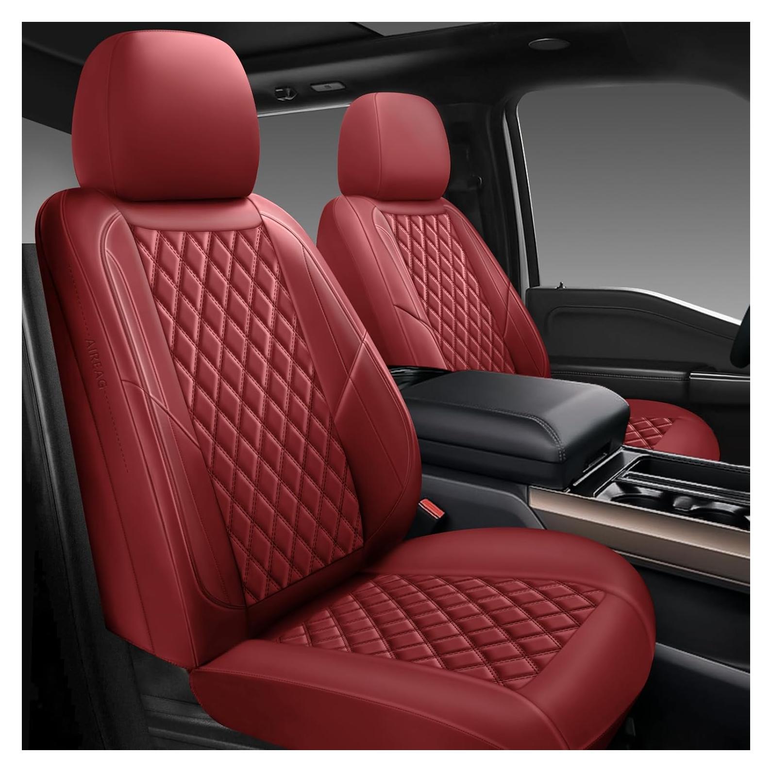 Cubiertas de Asientos de Coche GEEYONTEK DL02 Cuero Rojo Vino