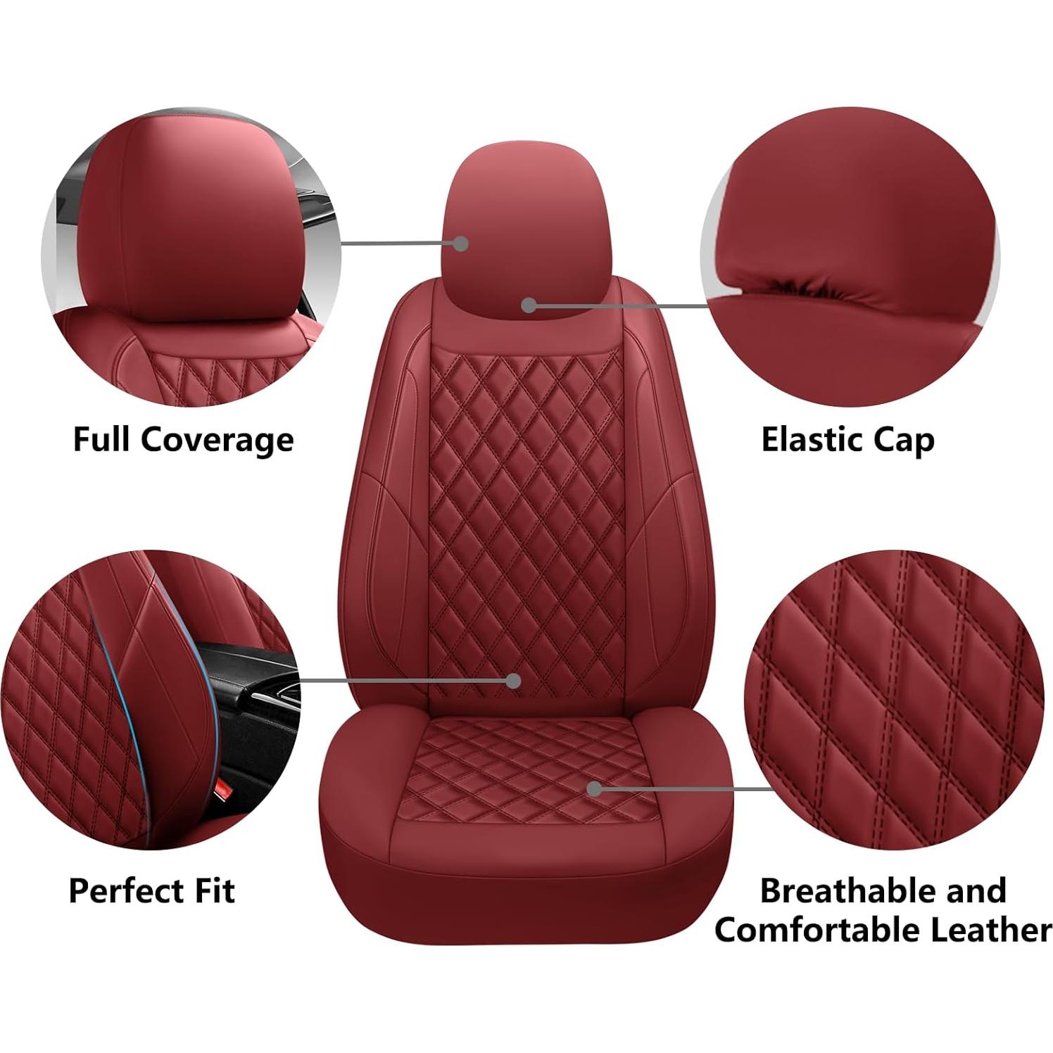 Cubiertas de Asientos de Coche GEEYONTEK DL02 Cuero Rojo Vino