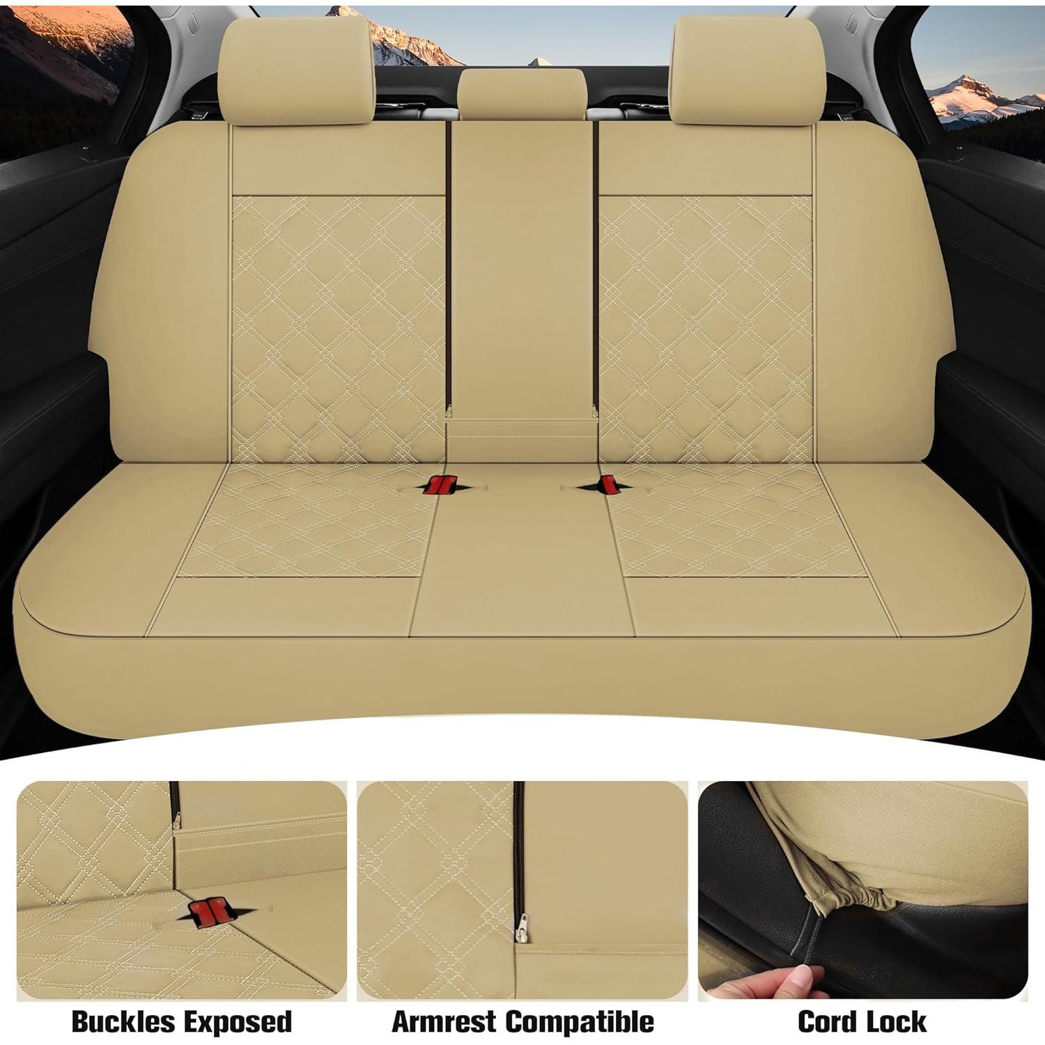 Funda de Asiento de Coche CAROMOP PU Beige Juego Completo