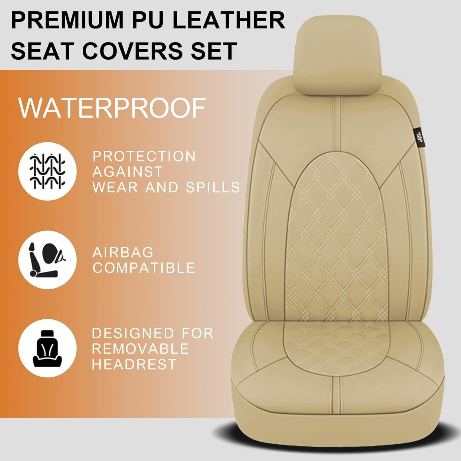 Funda de Asiento de Coche CAROMOP PU Beige Juego Completo