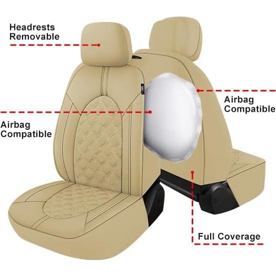 Funda de Asiento de Coche CAROMOP PU Beige Juego Completo