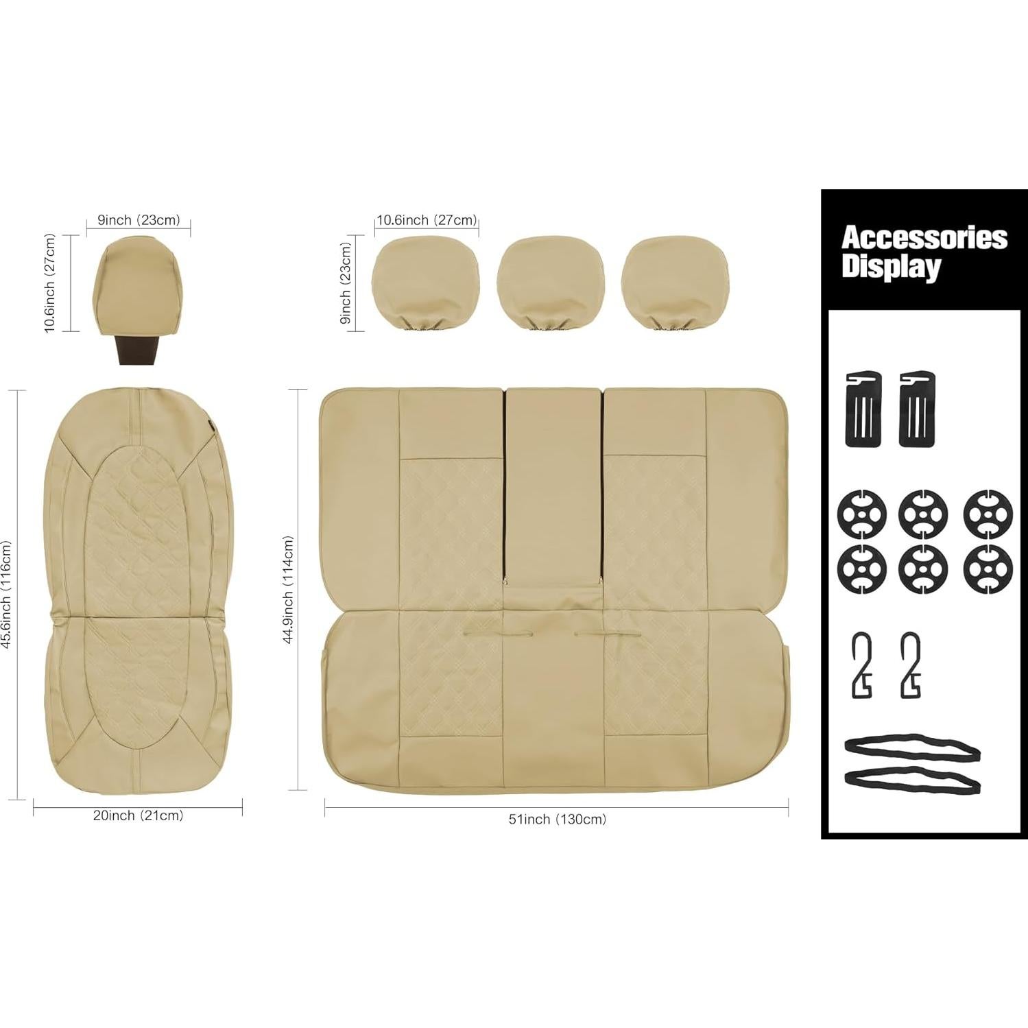 Funda de Asiento de Coche CAROMOP PU Beige Juego Completo