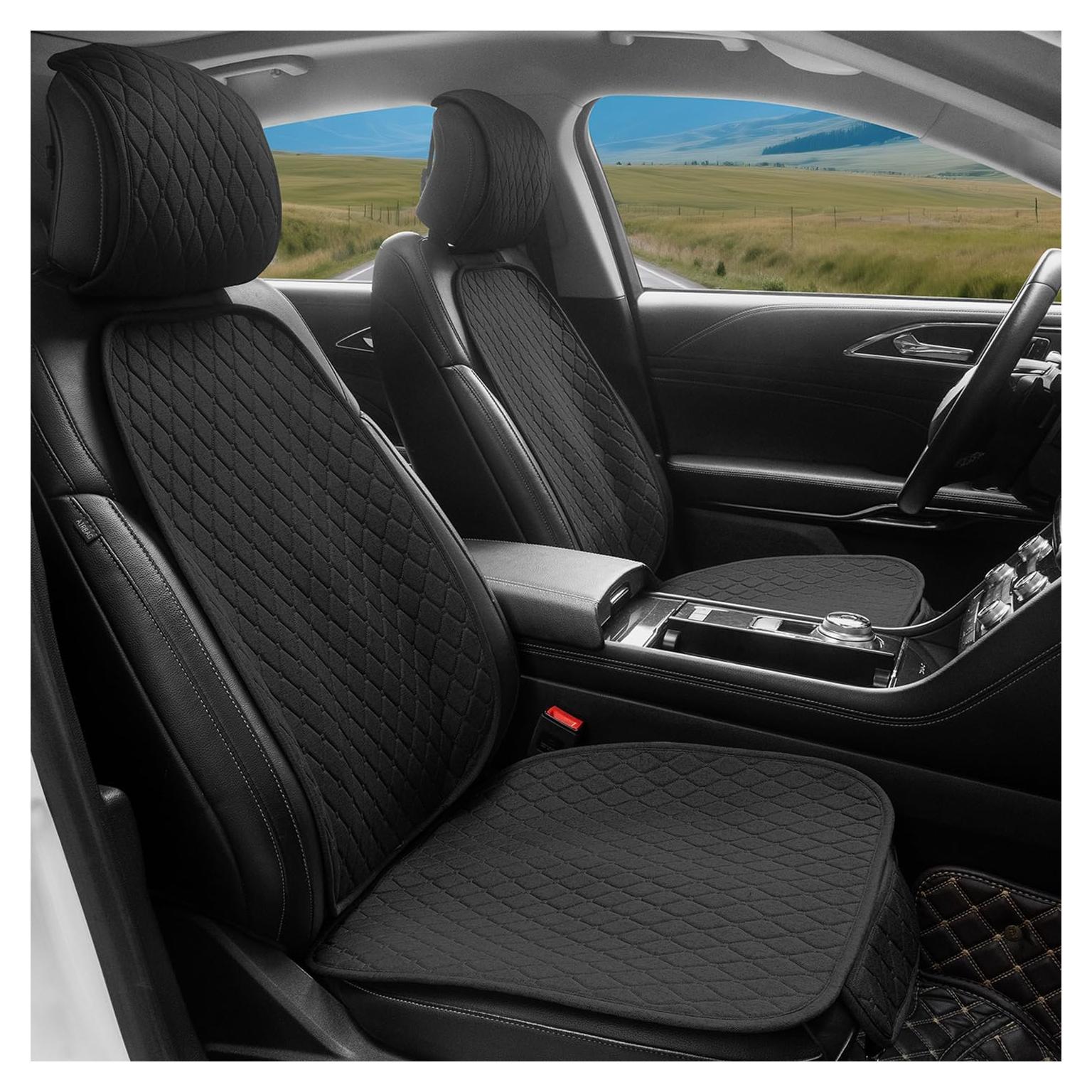 Fundas de Asiento de Coche DECKALY Lino Transpirables 2Pack Negro