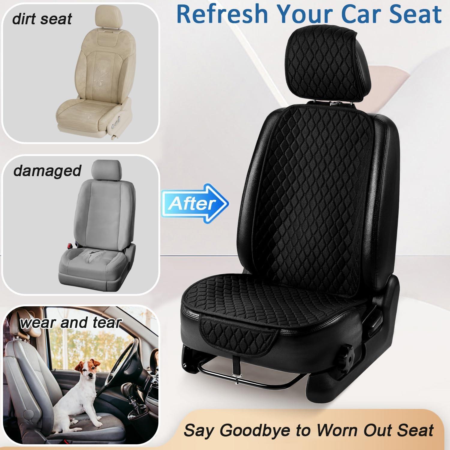 Fundas de Asiento de Coche DECKALY Lino Transpirables 2Pack Negro