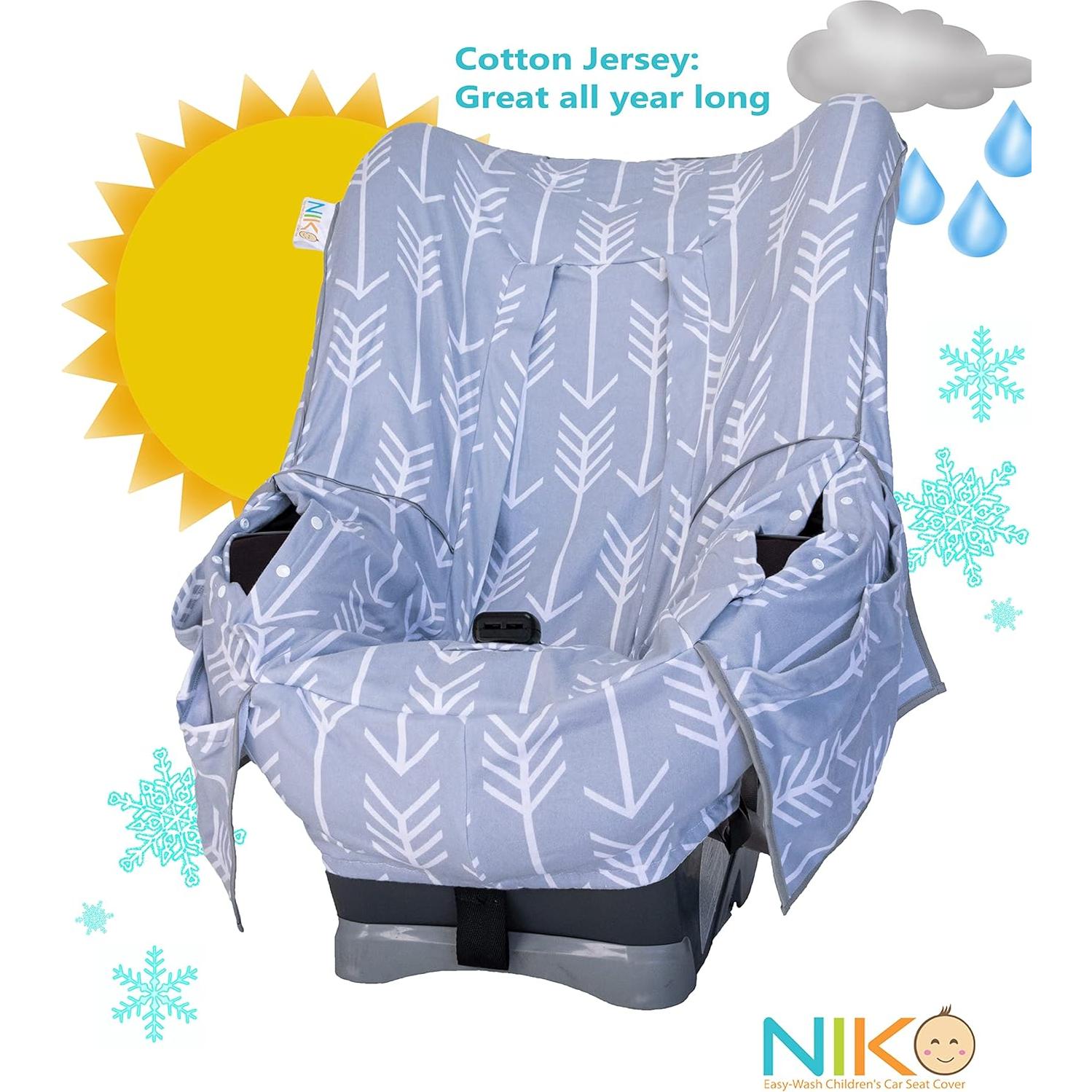Cubierta de Asiento de Auto Infantil Niko Easy-Wash - Algodón Jersey Flechas Grises - Ajuste Universal