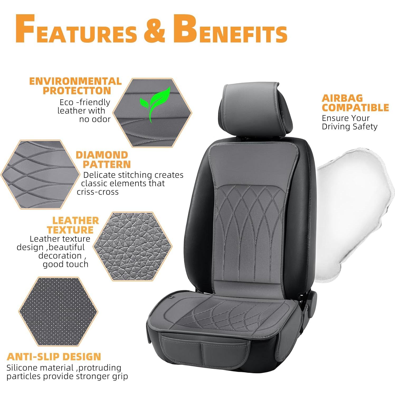 Cubiertas de Asiento Frontal Elantrip Gris Impermeables 1 Par
