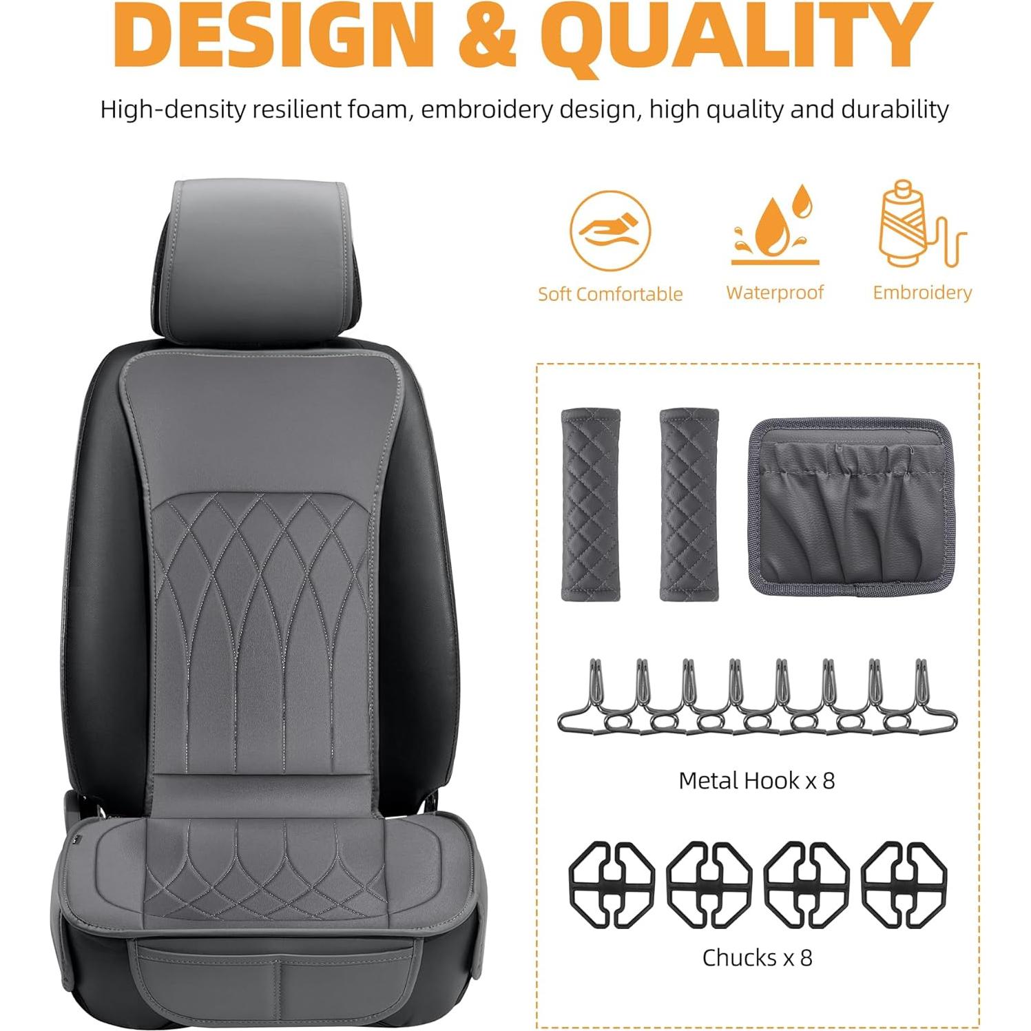 Cubiertas de Asiento Frontal Elantrip Gris Impermeables 1 Par