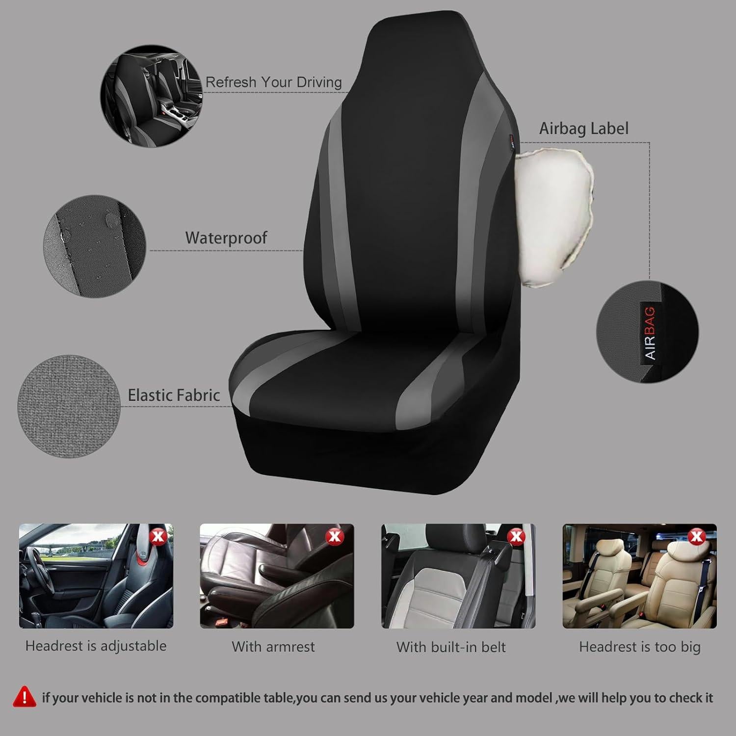 Fundas de Asiento de Coche CAR PASS Neopreno Impermeable Negro y Gris