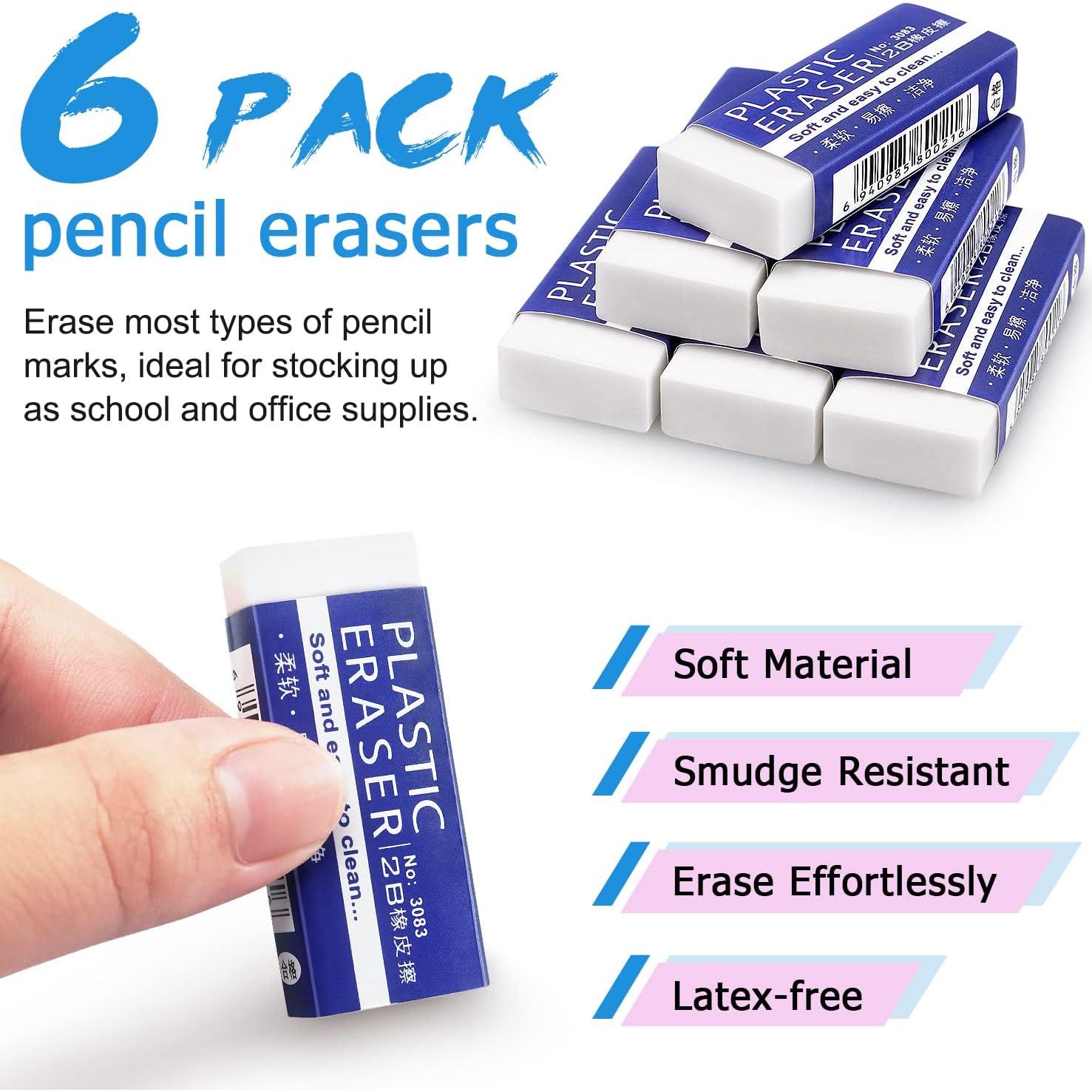 Paquete de 6 Borradores Grandes Blancos Tamaki para Escuela