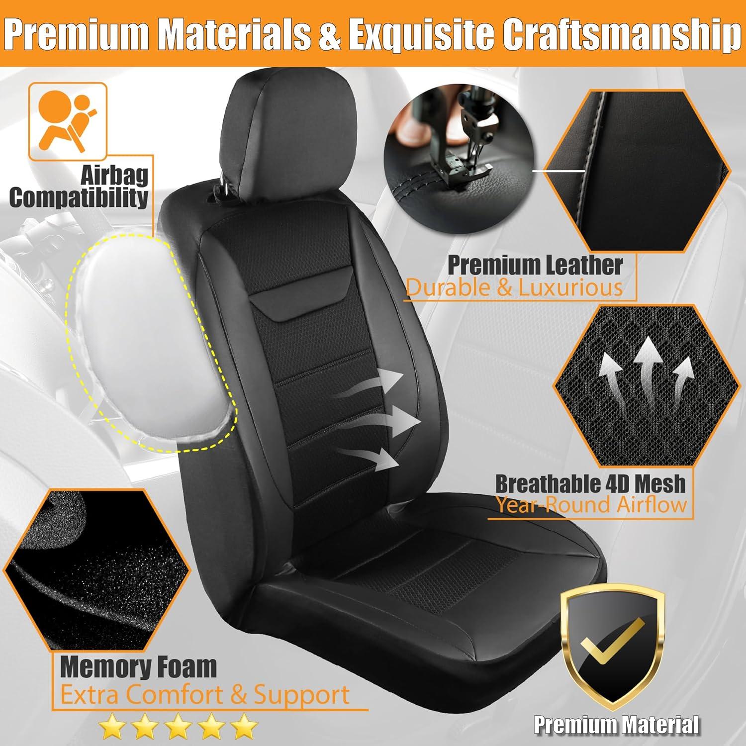 Funda de Asiento de Coche Kingphenix 2 Pack Cuero Negro