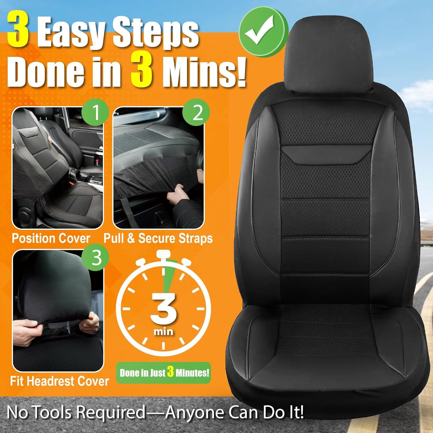 Funda de Asiento de Coche Kingphenix 2 Pack Cuero Negro