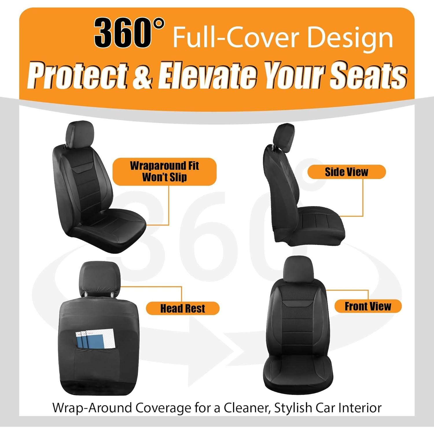 Funda de Asiento de Coche Kingphenix 2 Pack Cuero Negro