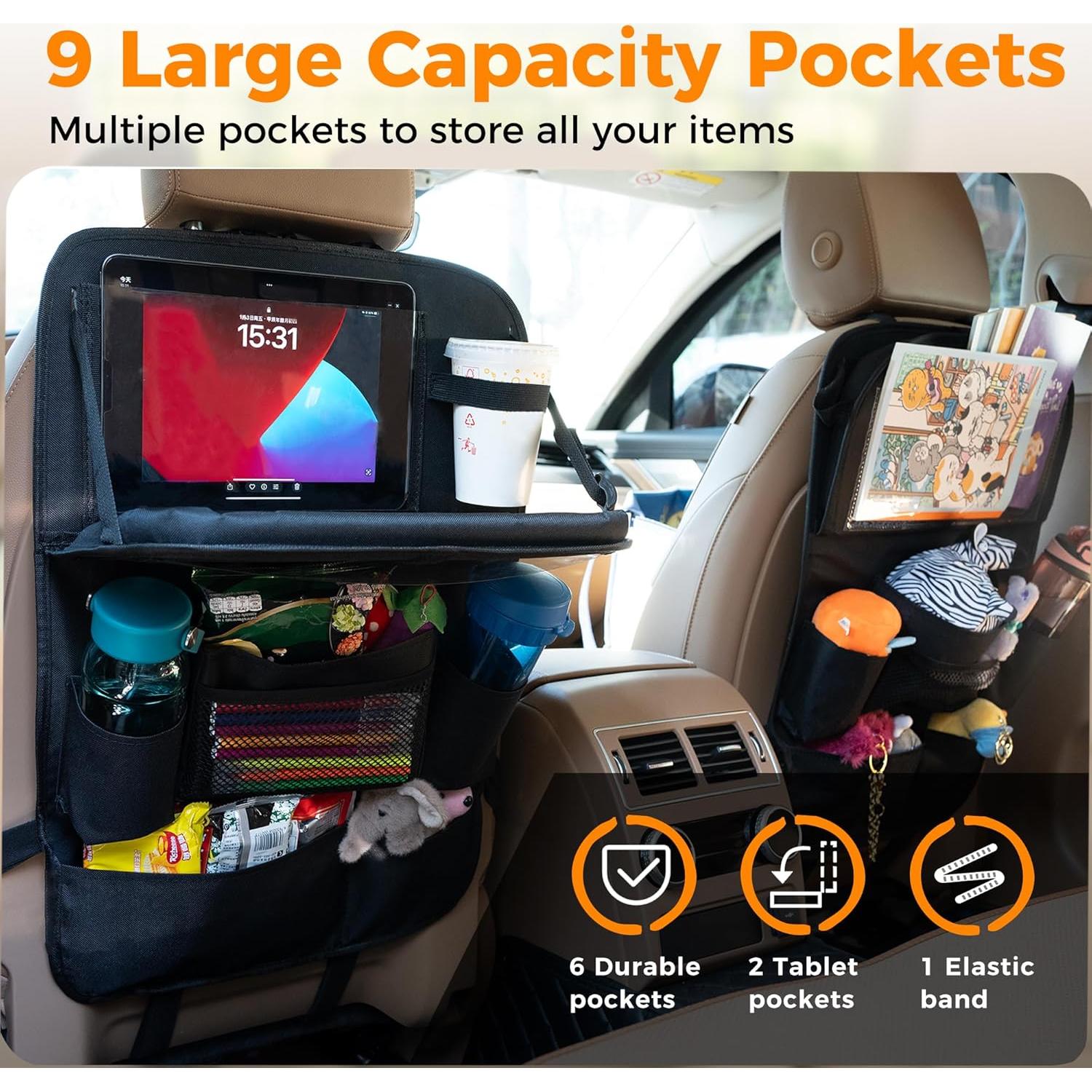 Organizador de Asiento Trasero de Coche Haoxiang A-P, 9 Bolsillos, Negro