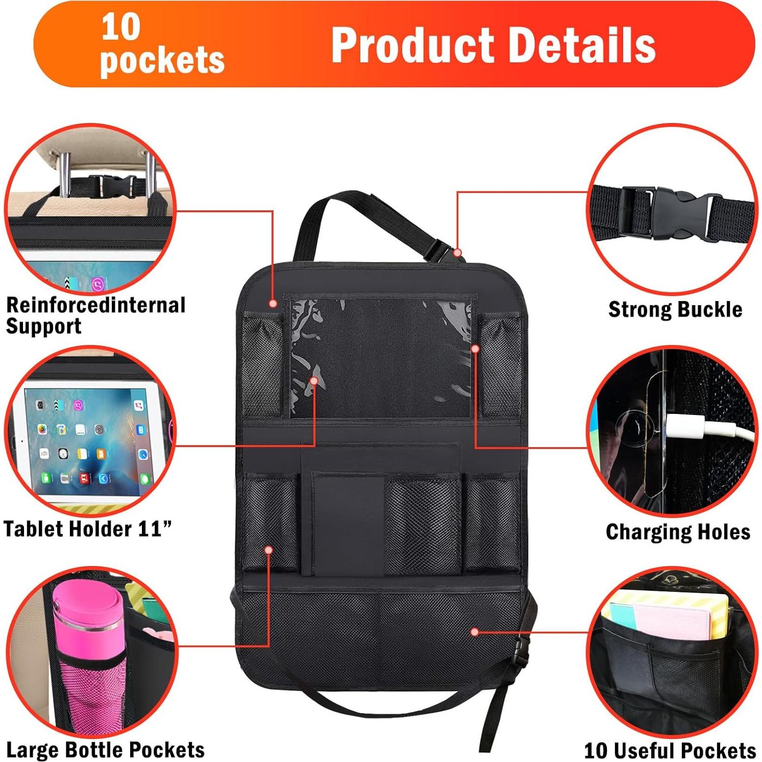 Organizador de Asiento Trasero Zecirl con Soporte para Tableta 10 Bolsillos