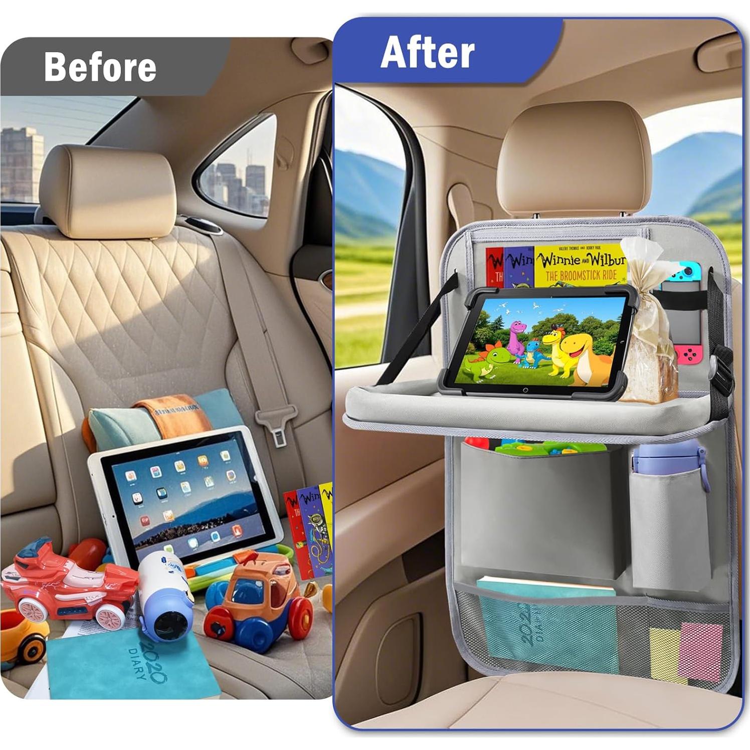 Organizador de Asiento Trasero Zecirl con Bandeja Plegable Gris