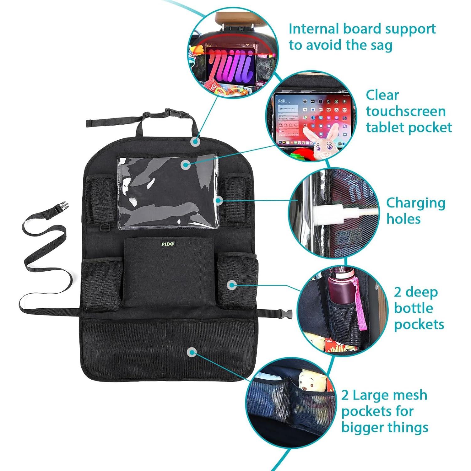 Organizador de Asiento Trasero PIDO con Protector Negro 8 Bolsillos