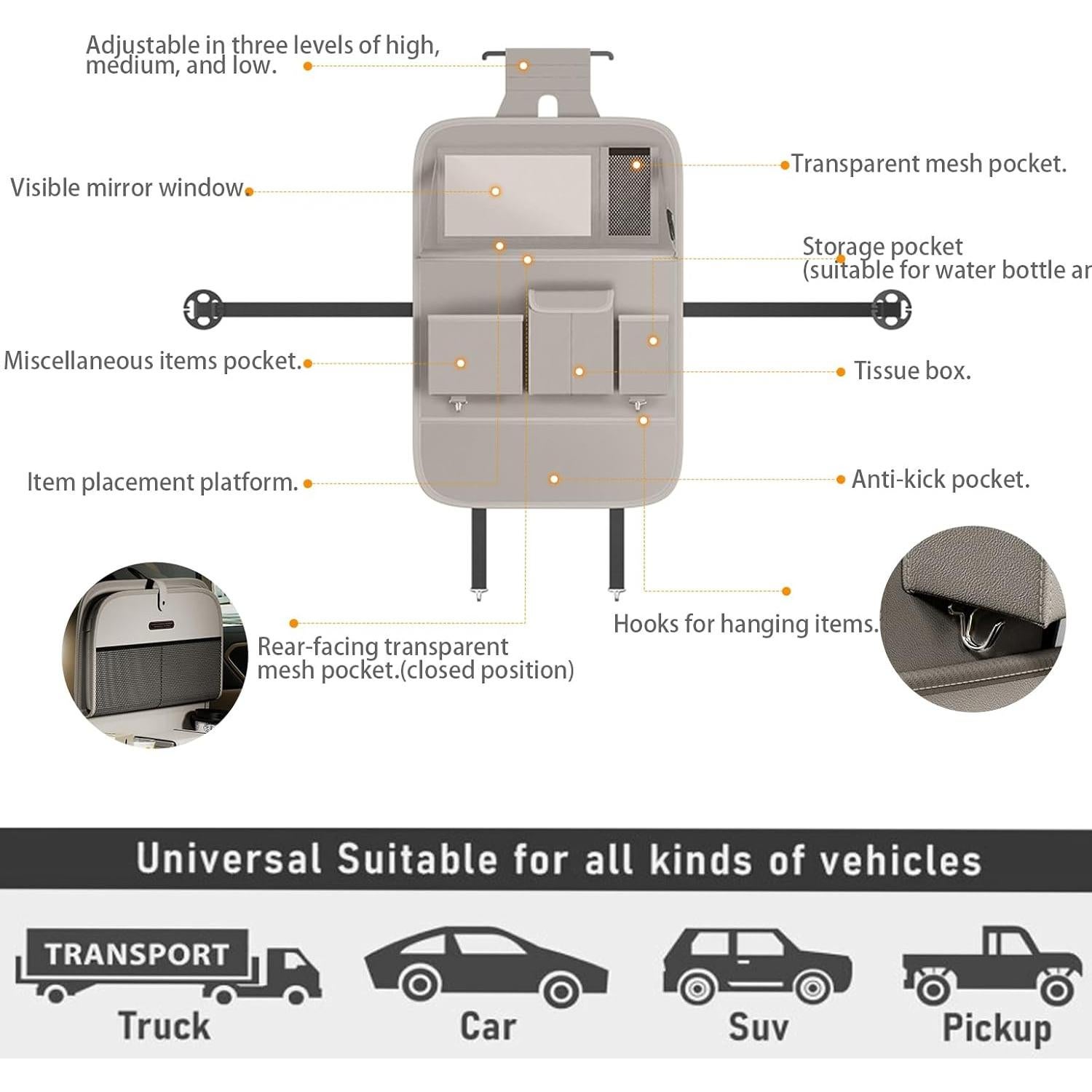 Organizador de Asiento Trasero XDV Gris Sólido 1 Pcs