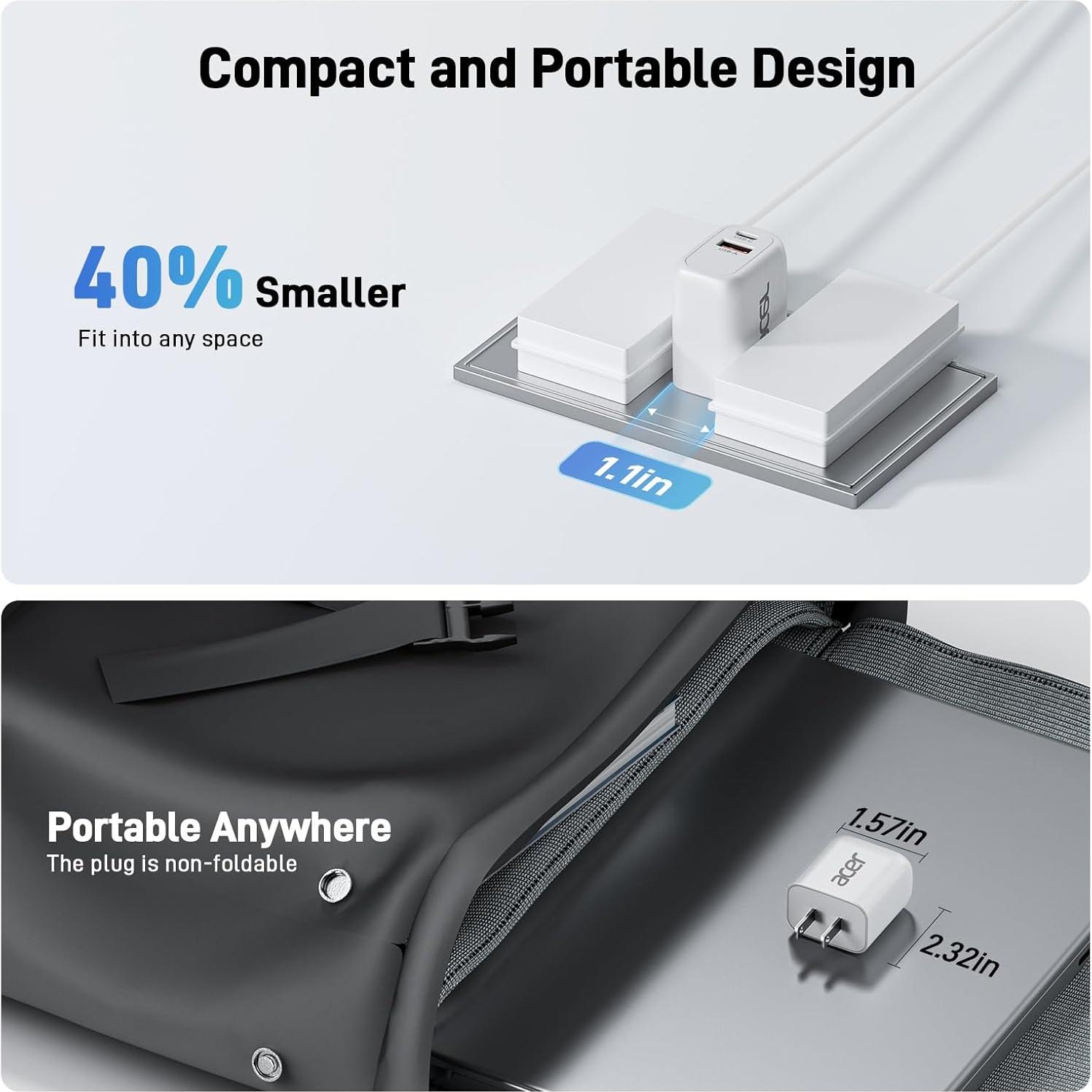 Cargador USB C Acer 20W Doble Puerto Carga Rápida 3 Piezas