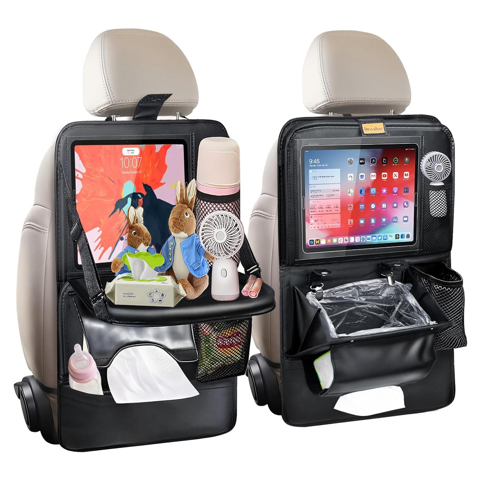 Organizador de Asiento Trasero de Coche Drsvabze - 2 Piezas con Soporte para Tableta y Bandeja Plegable