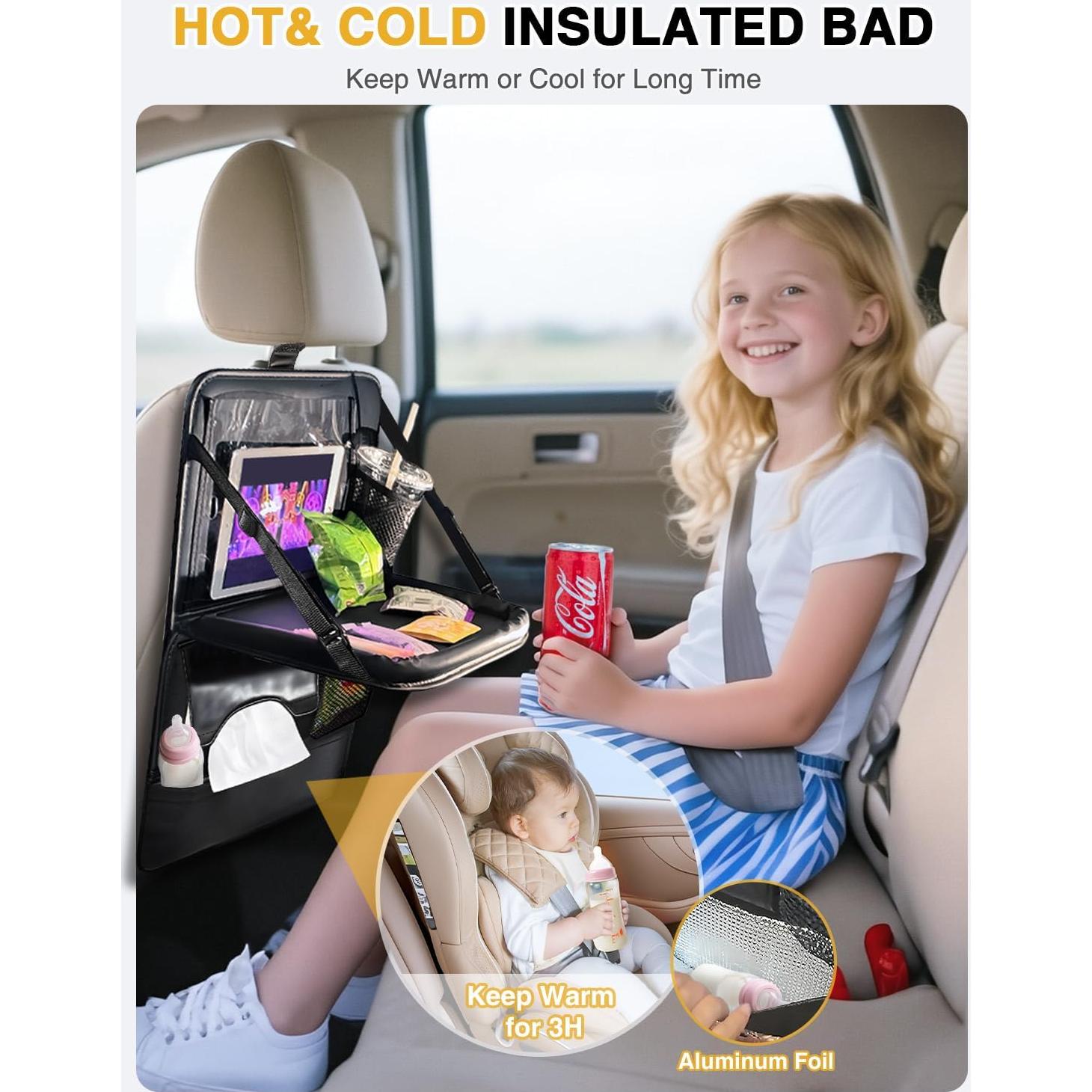 Organizador de Asiento Trasero de Coche Drsvabze - 2 Piezas con Soporte para Tableta y Bandeja Plegable