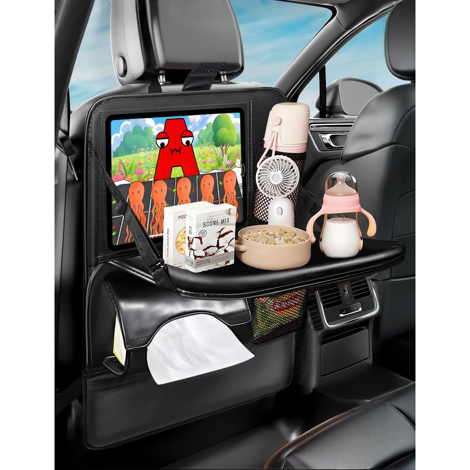 Organizador de Asiento Trasero de Coche Drsvabze - 2 Piezas con Soporte para Tableta y Bandeja Plegable