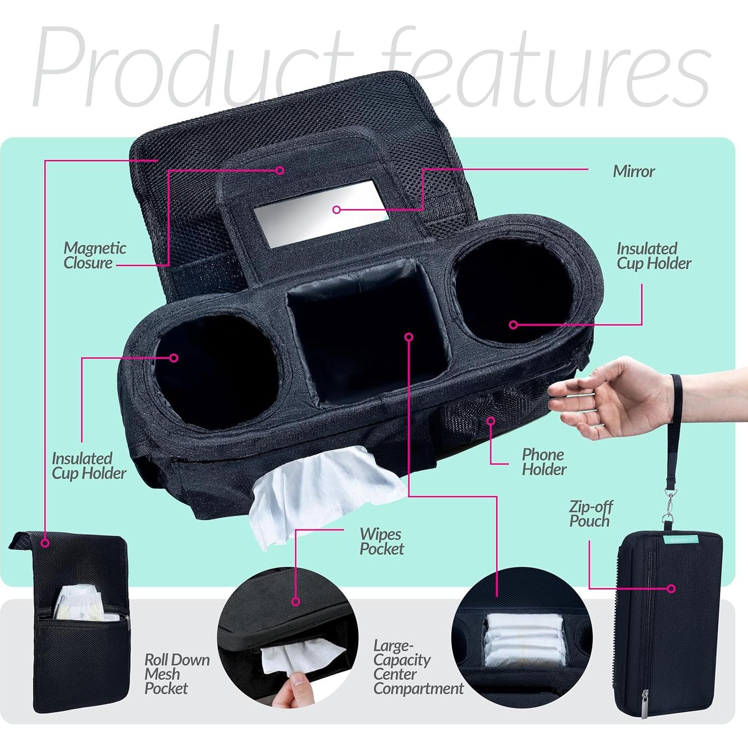 Organizador de Cochecito Swanoo Negro con Soporte para Vaso