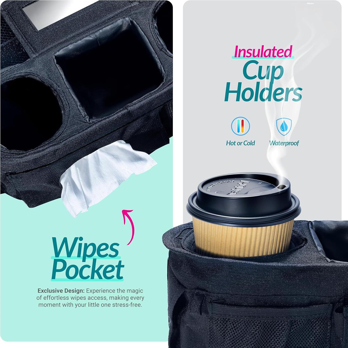 Organizador de Cochecito Swanoo Negro con Soporte para Vaso