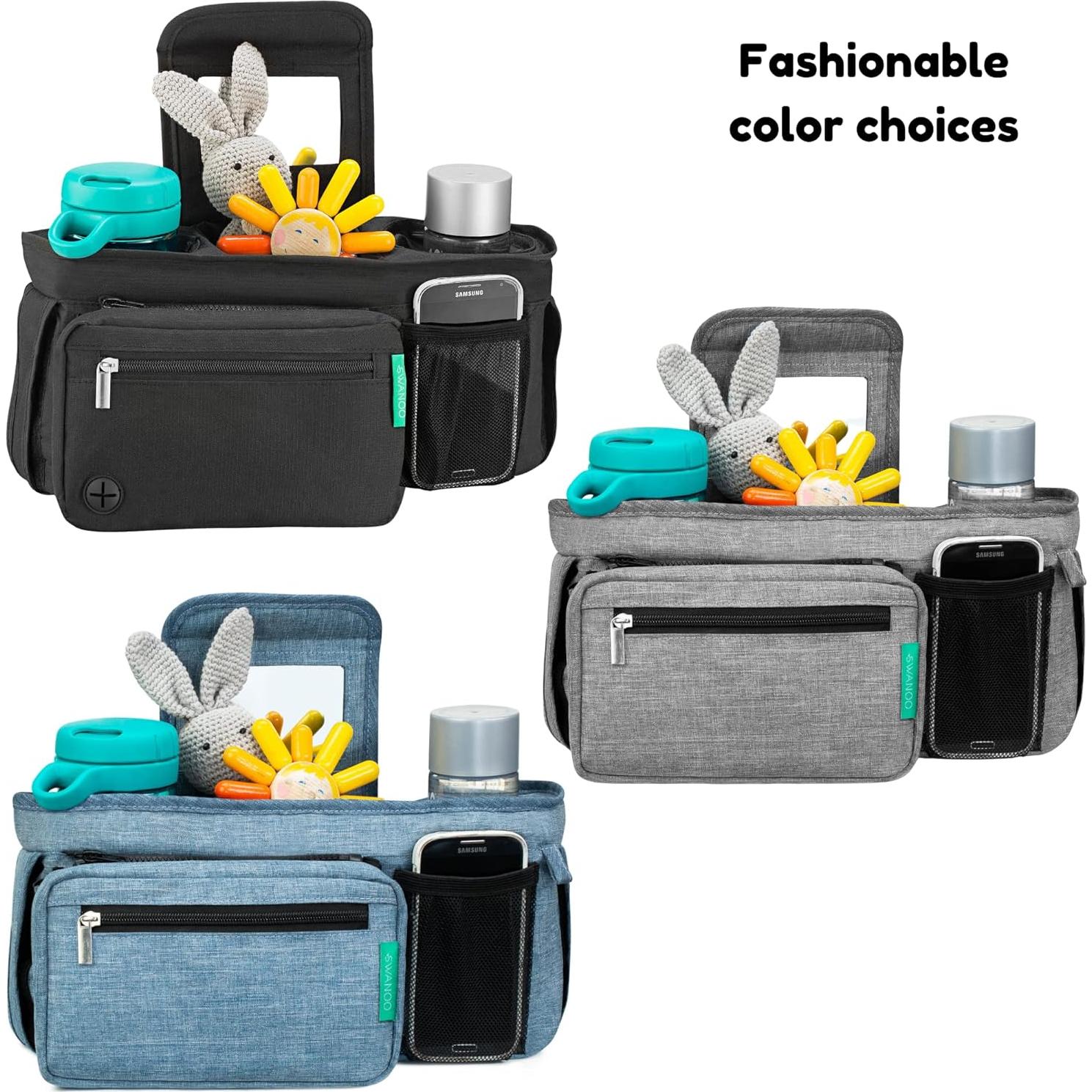 Organizador de Cochecito Swanoo Negro con Soporte para Vaso