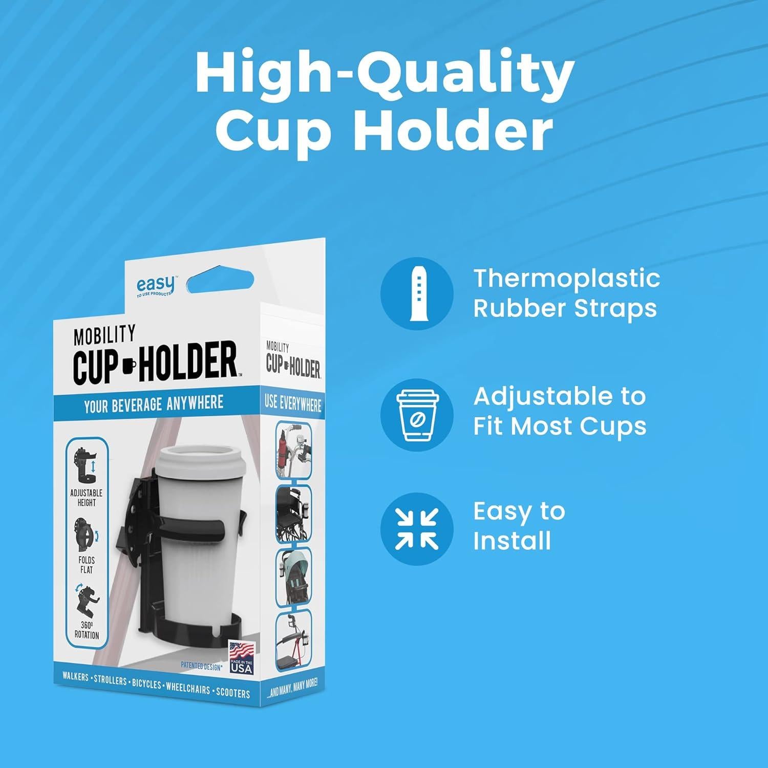 Soporte para Tazas de Movilidad Fácil de Usar - Ajustable y Plegable