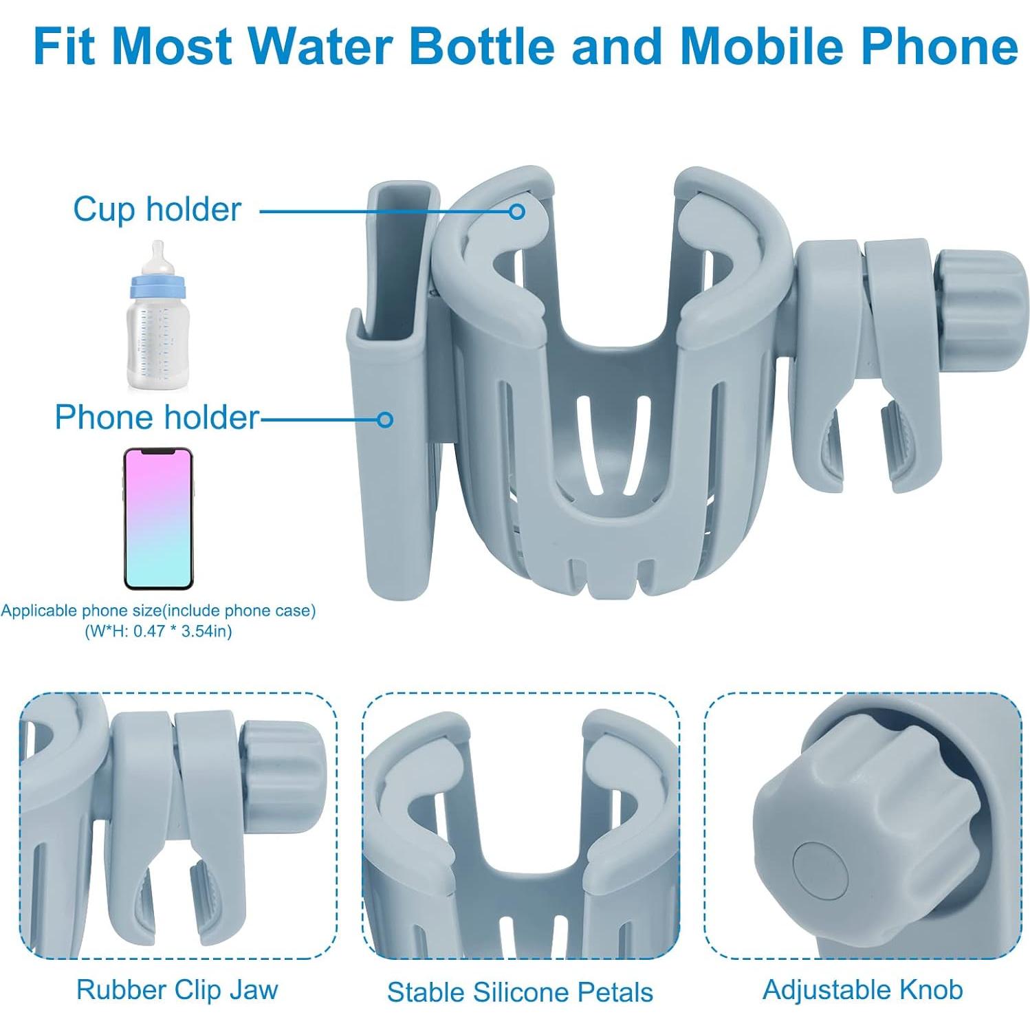 Soporte para taza y teléfono Accmor 2 en 1 gris para cochecito